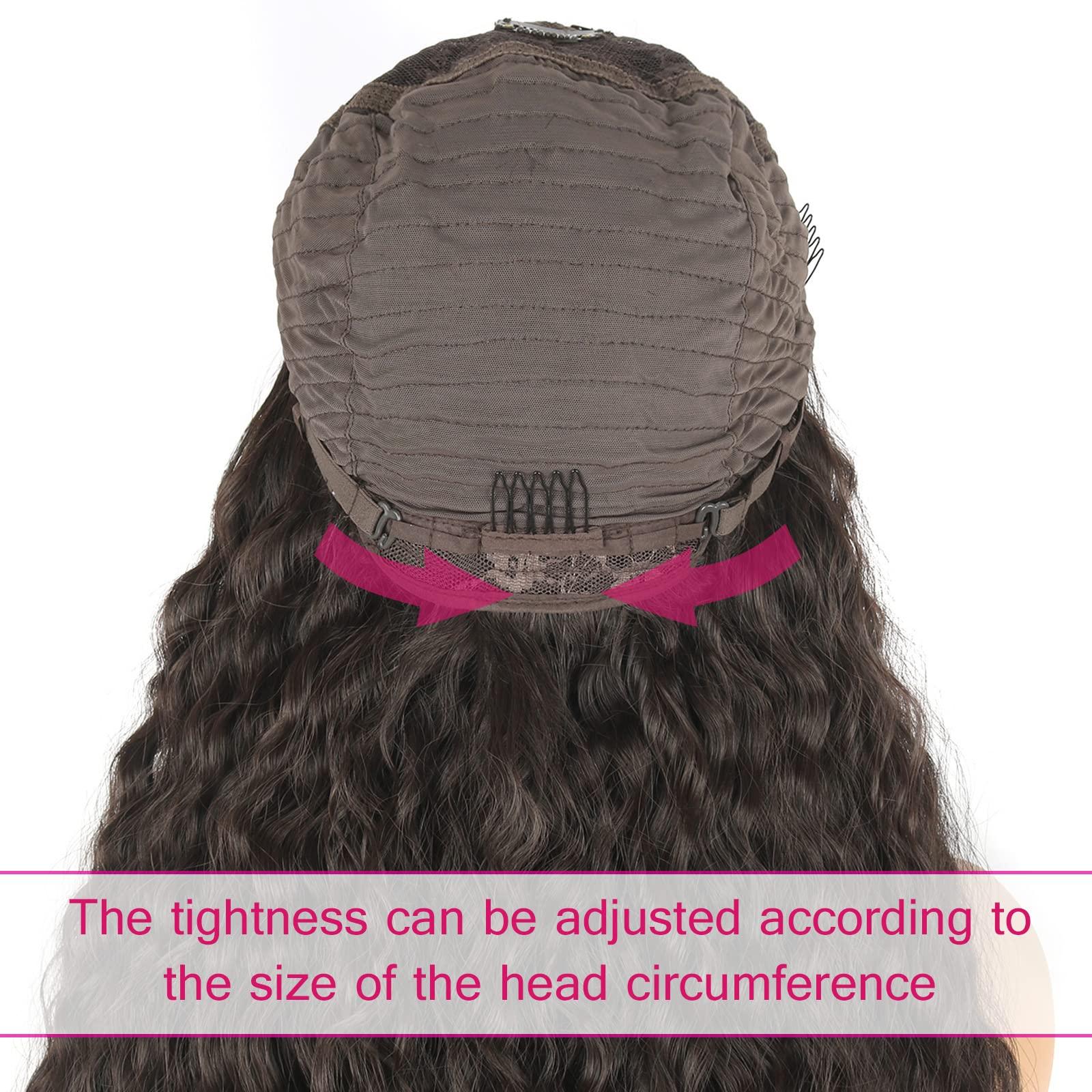 Matthia Long Curly Wig V Part Wigs Synthetic Half Wigs for Black Women, Glueless Wigs Chocolate Brown Deep Wave V Part Wig No Leave Out Thin Part Wig U Part Wigs for Women Clip in Extensions