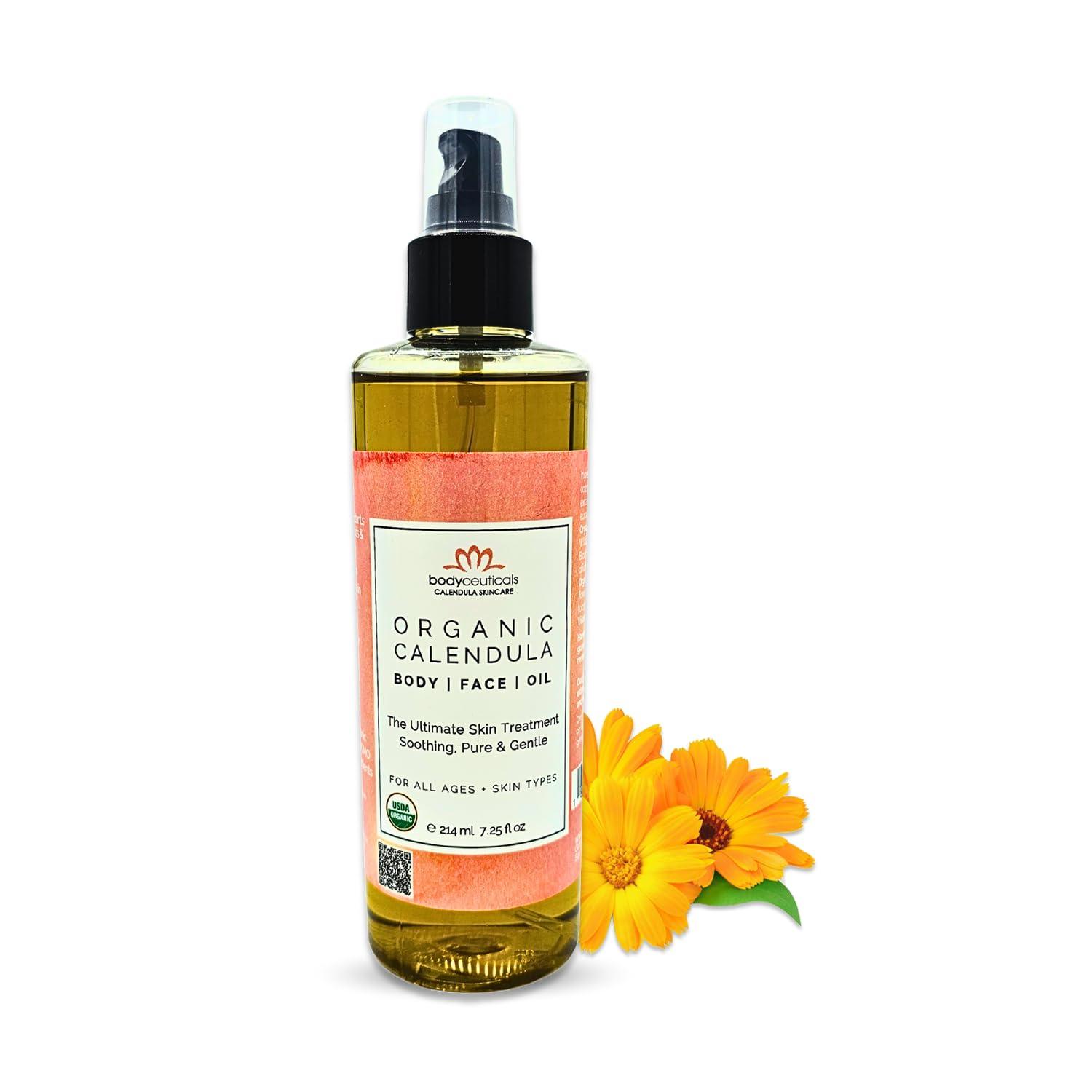 Bodyceuticals Calendula Skincare, Bodyceuticals Ca Bodyceuticals 100% Certified Organic Calendula Oil - High Potency Farm Fresh Flower & Olive Oil | Moisturizing Skincare & Repair| Non-GMO | Vegan | Kosher | Wheat-Free | Gluten-Free | Soy-Free | 7.5oz