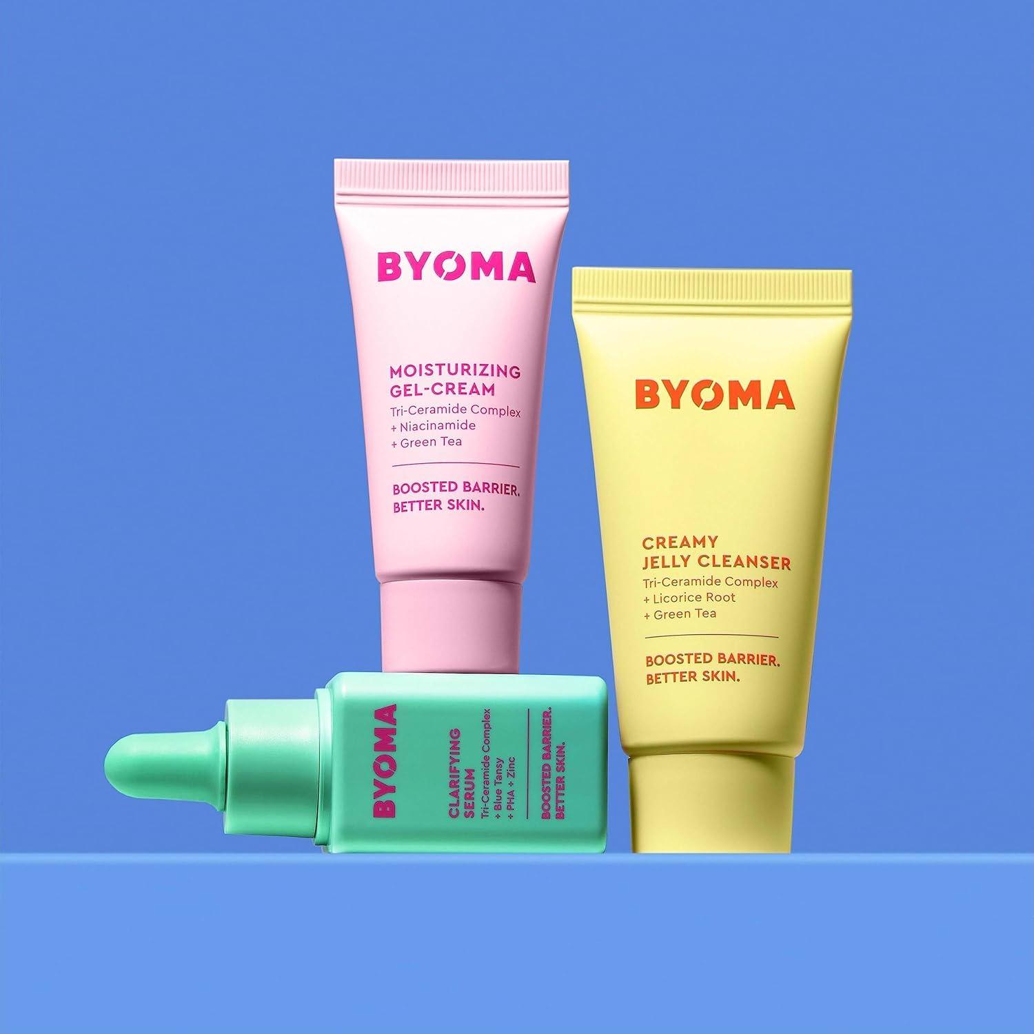 Byoma BYOMA So Clear Set - Barrier Repair Skincare Set for Acne Prone Skin - Creamy Jelly Cleanser, Clarifying Face Serum & & Gel-Cream Moisturizer - Unclogs Pores, Targets Blemishes - 30ml, 15ml, 15ml