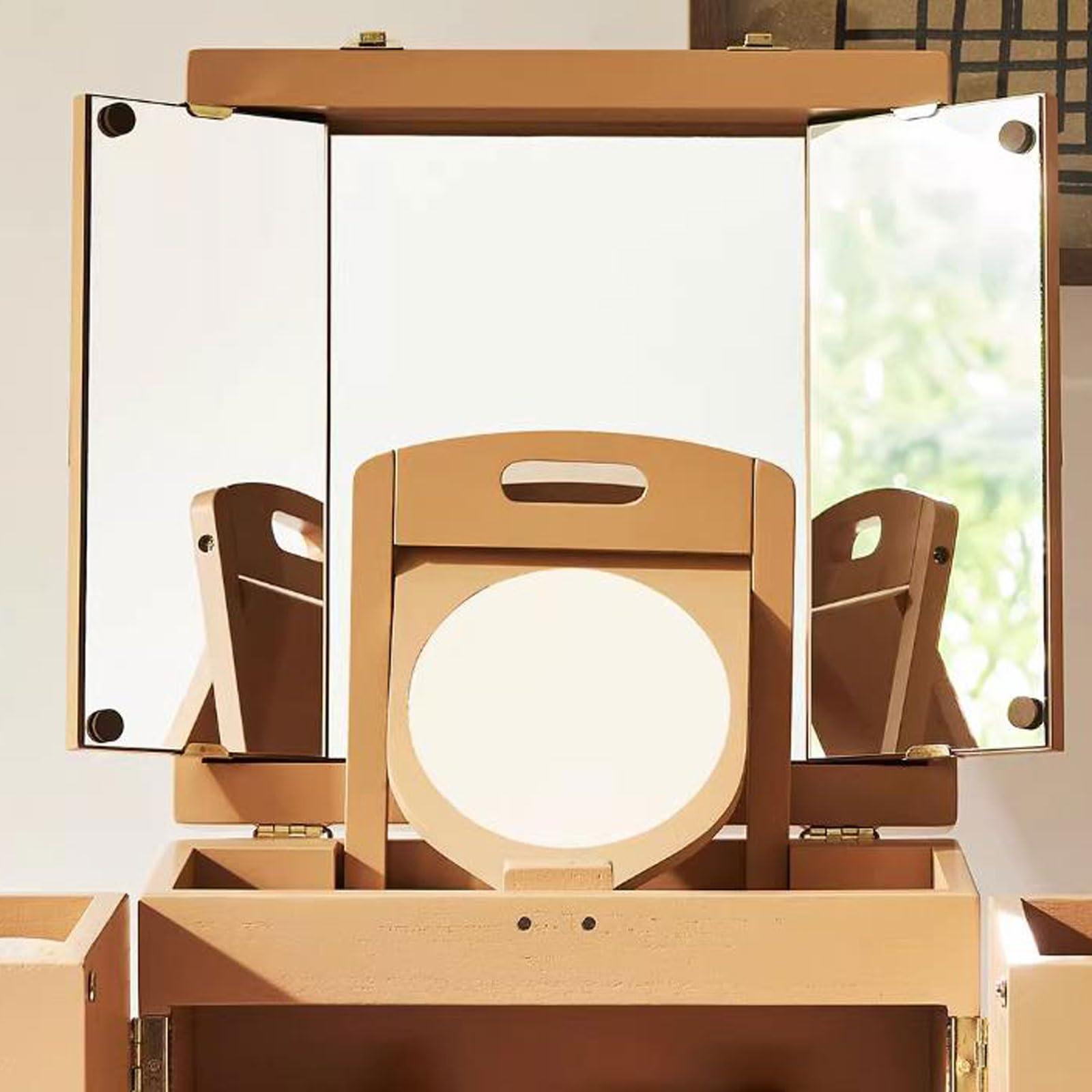 BENGAOTH-O Makeup & Jewelry Storage, Solid Wood Makeup Organizer Box,Portable Large Capacity Skincare Storage Cabinet with Mirror, Cosmetic Display Case with Drawers , Brush Perfume Jewelry Lipsticks Holder , Mu