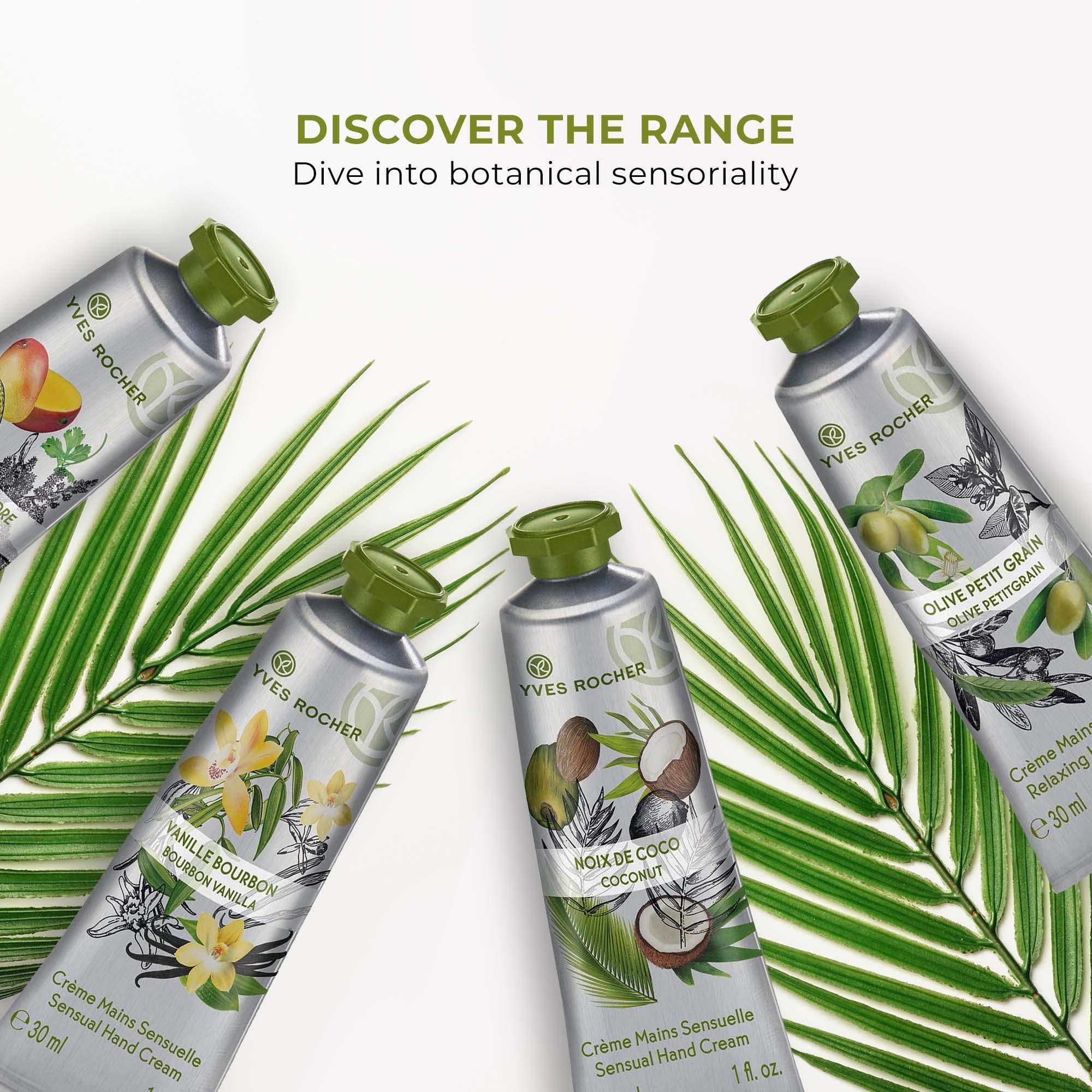 YR YVES ROCHER Yves Rocher Kit of Plaisirs Nature Hand Creams | 4 Travel-Sized Hand Creams with Shea Butter for Dry Skin | 1.01 Fl Oz Each