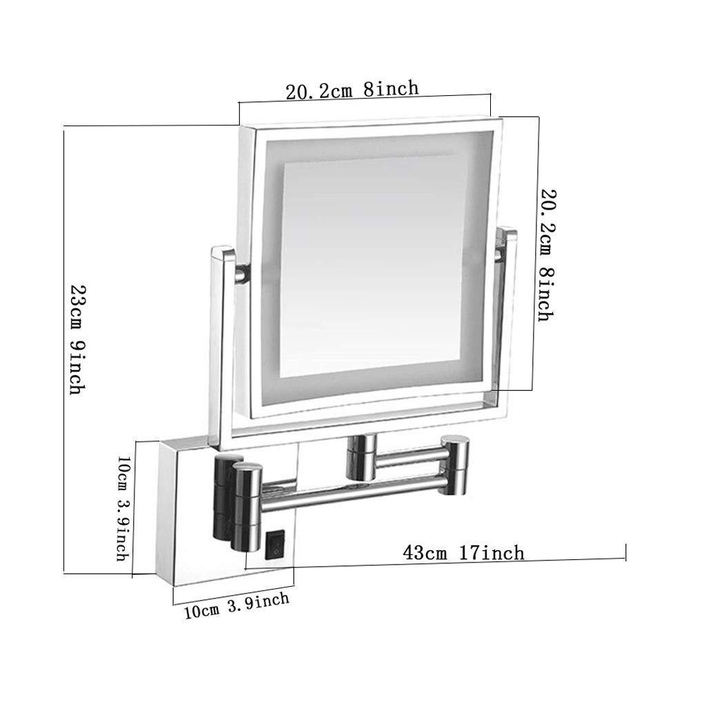 GANGEV GANGEV 8 Inch Bathroom Shaving Mirror Wall Mounted Square Vanity Mirror Gold Swivel 3X Magnification Two-Sided, with Plug