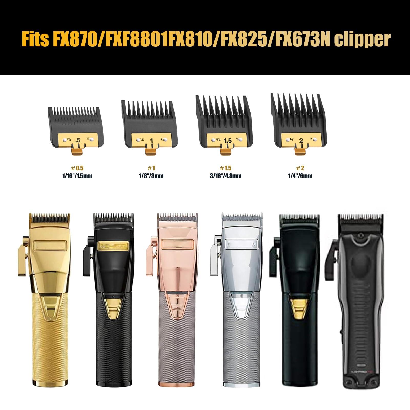 Audoc 4PCS Premium Clipper Guards with Metal Clip compatible with BaBylissPRO Barberology Comb Set,Cutting Lengths 1/16-1/4 , for Babyliss Clipper Guards-Fits FX870FX890FX825 and FX673 Clippers