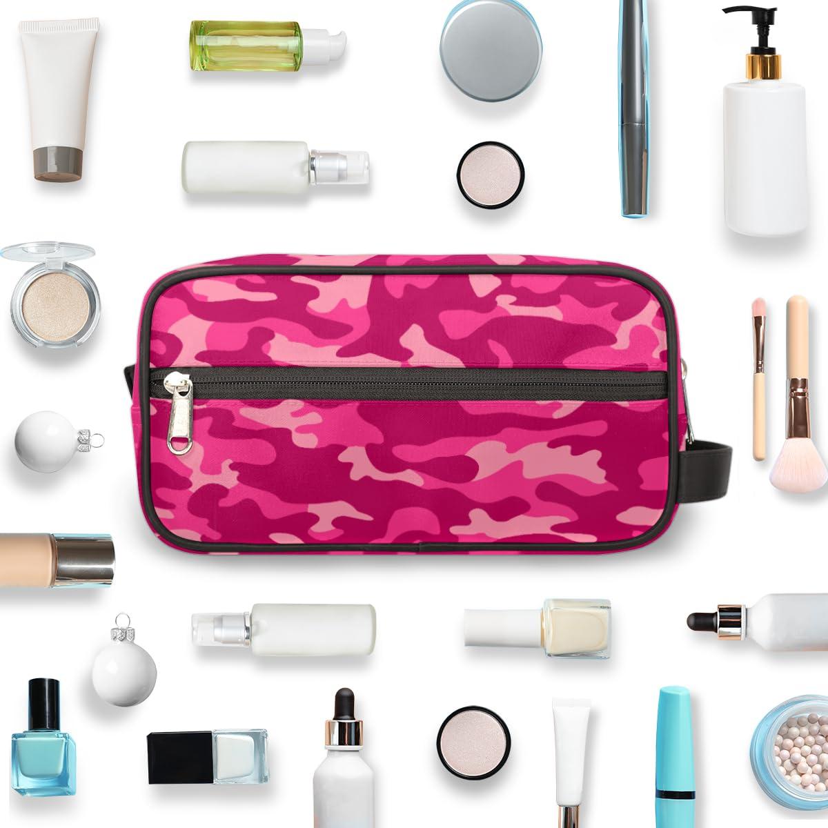 Pardick Pink Camo Camouflage Pattern Travel Toiletry Bag for Women Men Lightweight Cosmetic Makeup Bag Organizer Waterproof Shaving Bag Dopp Kit with Large Capacity for Toiletries and Shaving Accessories