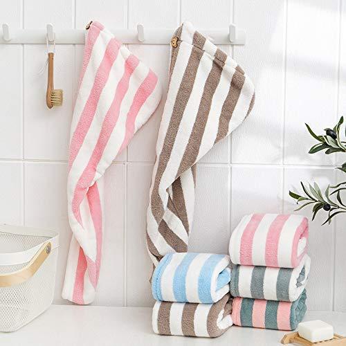 KDLF Hair Drying Cap Towel Absorbent Thickening Dry Hair Cap Bathroom Shower Drying Hair Cap Striped Shower Cap Soft Turban Striped Towel (Powder White Strip 01)
