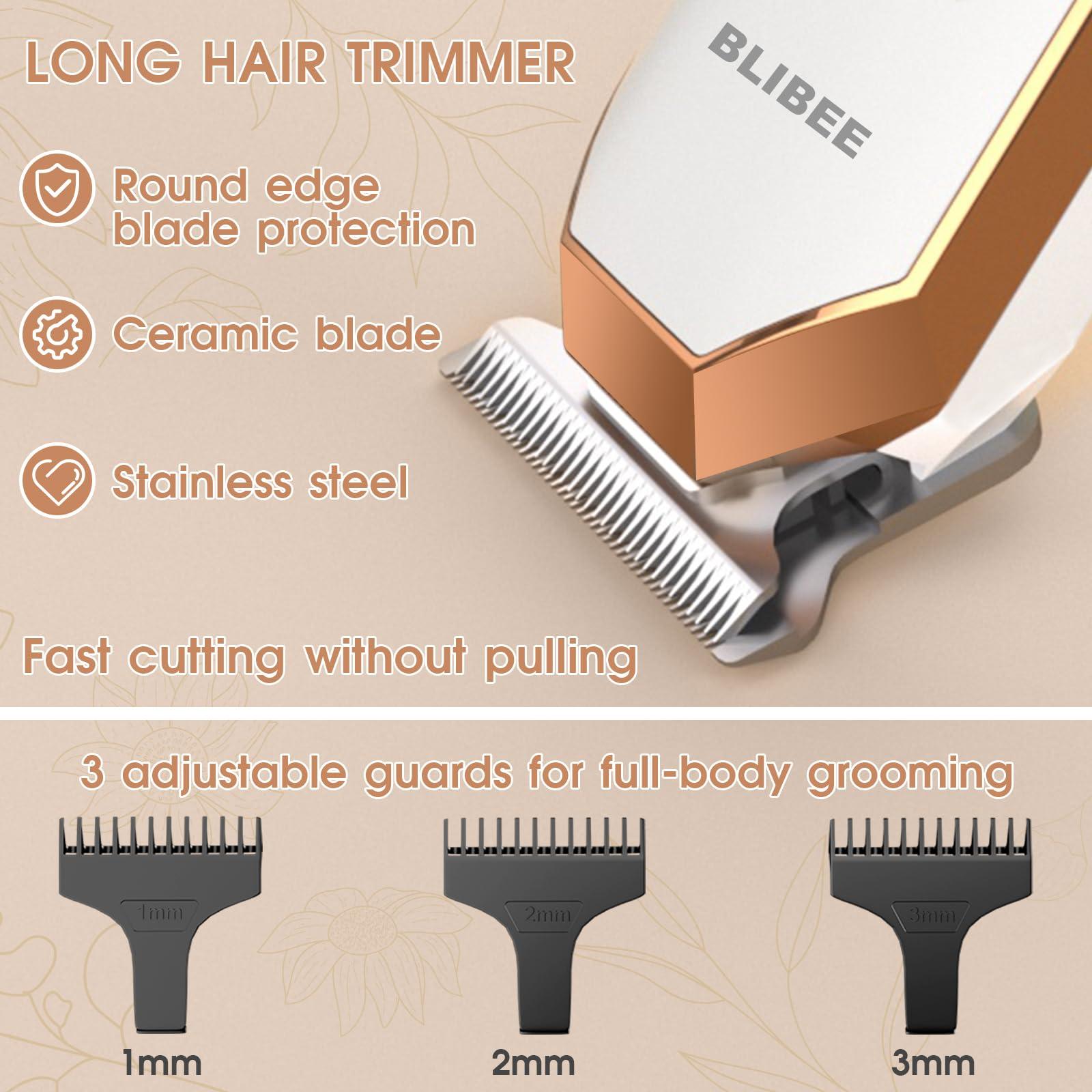BLIBEE BLIBEE Bikini Trimmer & Hair Clippers for Women - Waterproof Electric Razor and 4 in 1 Bikini Shaver Set, Deluxe Hair Trimmer, Wet/Dry Body Shaver for Nose Eyebrows Beard Pubic Hair, White