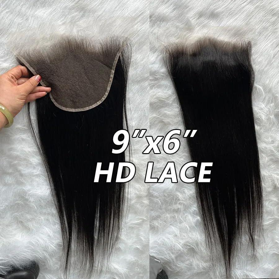 EVA HAIR 9x6 HD Lace Closure Frontal SKINLIKE Real HD Lace Frontal Only Human Hair Pre Plucked Ultra Thin Swiss HD Lace Bleach Knots Closure Human Hair with Baby Hair (9x6 HD Straight, 18 inch)