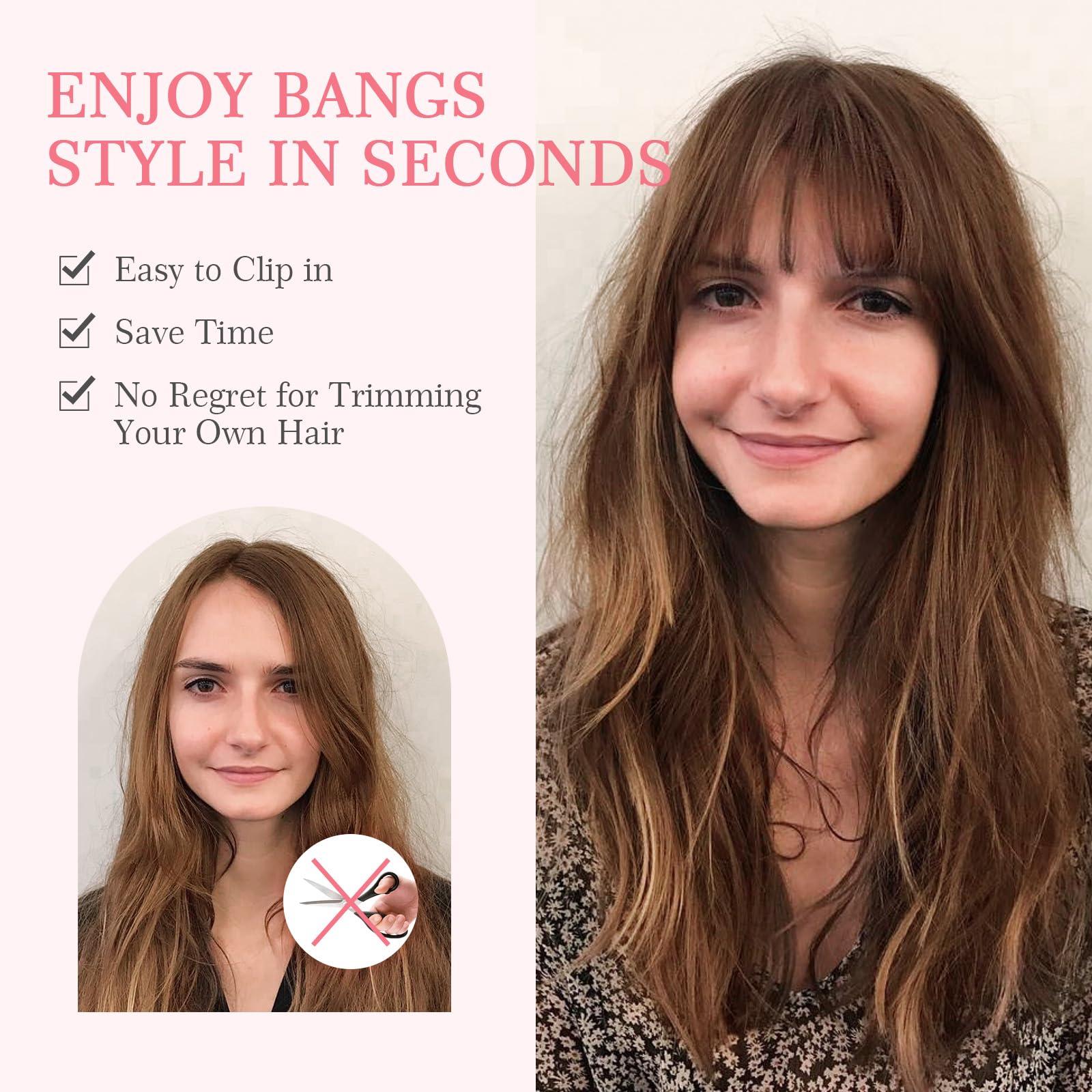 Hairro Hairro Clip in Bangs 100% Real Human Hair, Wispy Bangs 360 Cover 3D Clip on Hair for Women, Fake Bangs Air Bangs for Daily Wear Hairpieces Hair Extensions, 8 Inch Dark Brown