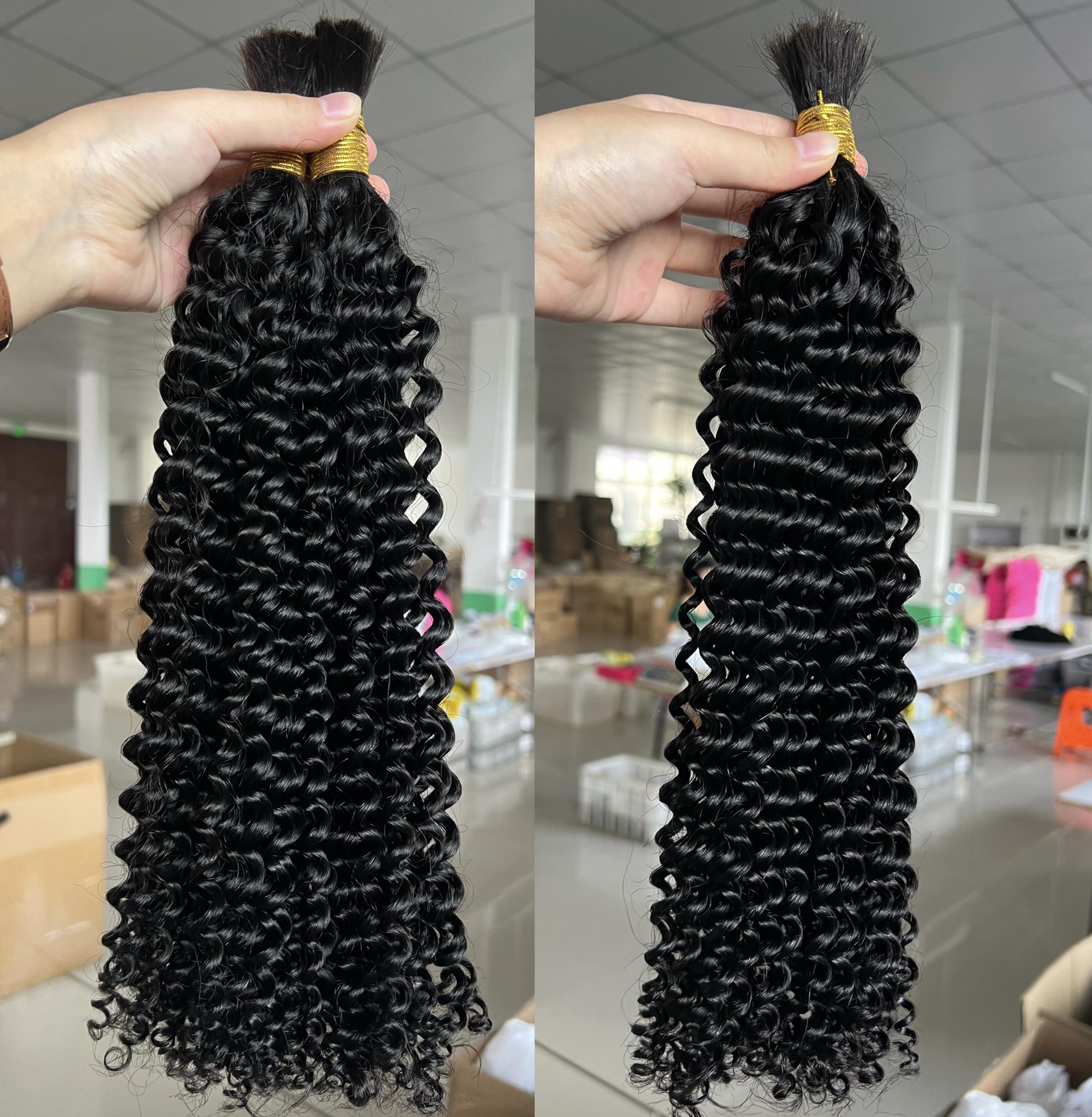 Limited Beauty Micro Bulk Human Hair for Braiding Deep Curly 20 Inch 200g (Pack of 2) Virgin Human Braiding Hair for Micro Braids Hair No Weft Human Hair Braids Extension Double Drown Full End Bulk Hair
