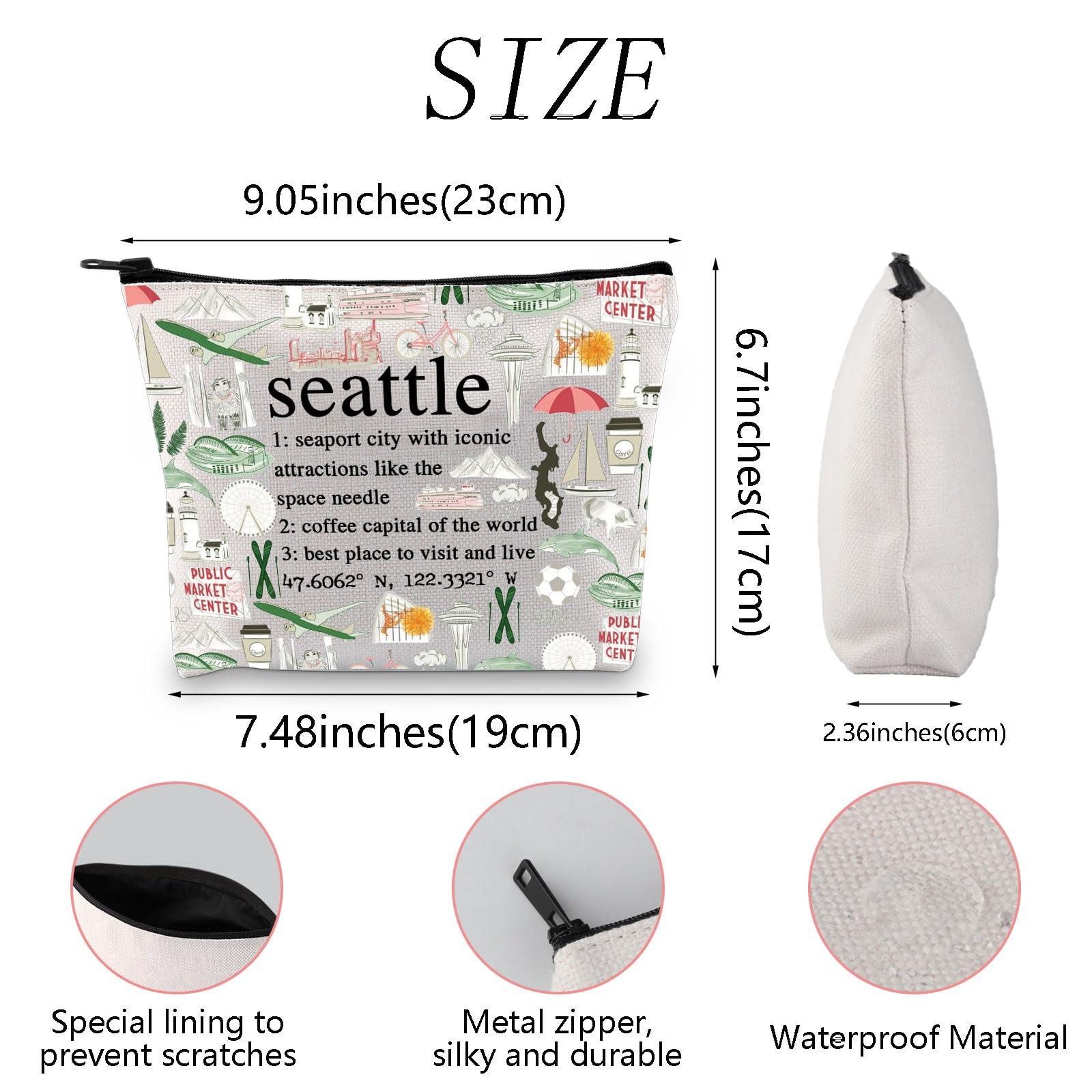 WSNANG WSNANG Seattle Washington Definition Makeup Bag Space Needle Travel Zipper Pouch Coffee Capital Seattle Travel Cosmetic Bag (seattle bag)