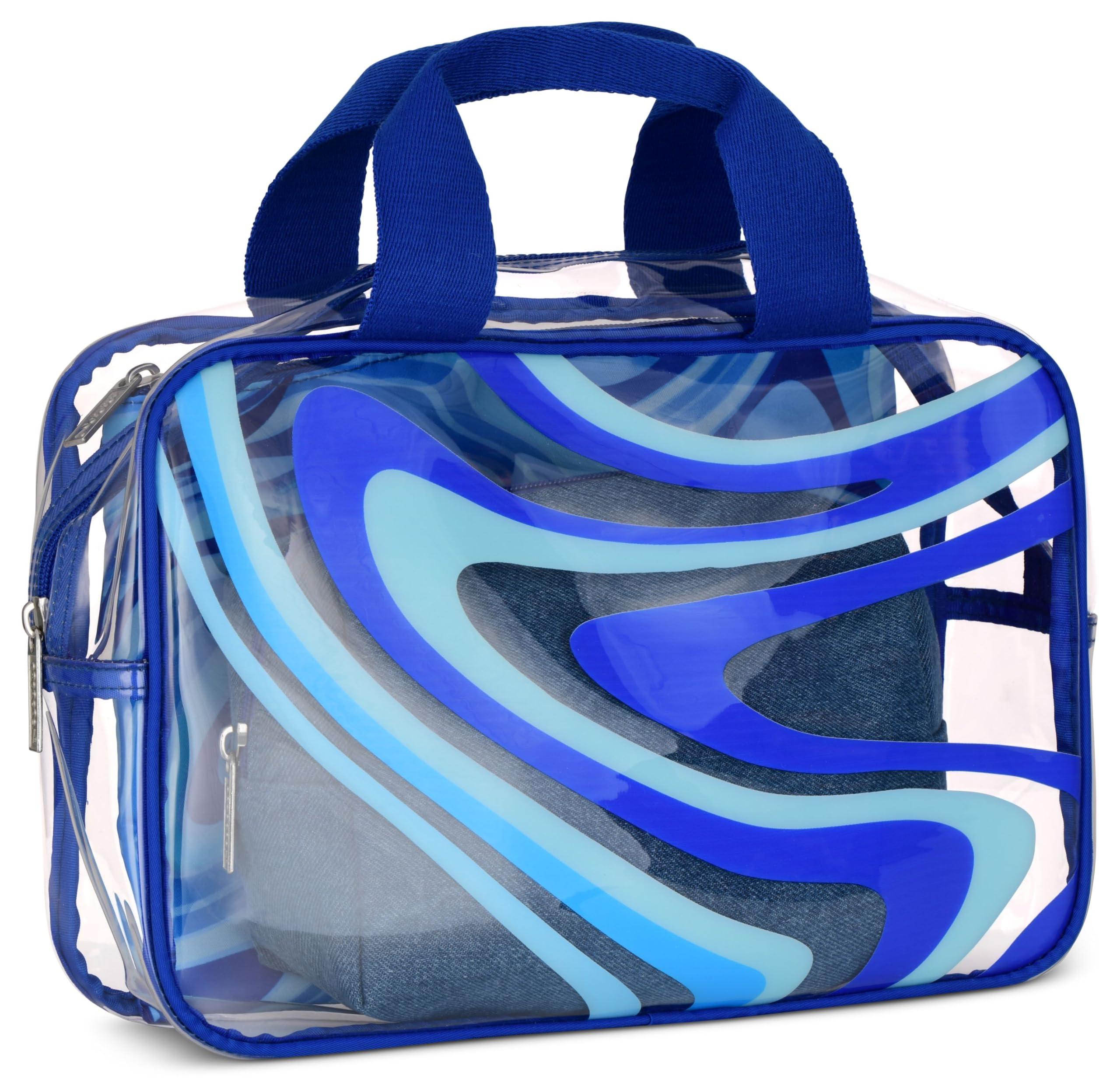 iscream iscream 3-Piece Large, Medium and Small Bag Set for Toiletry and Cosmetic Storage and Travel - Blue Denim Swirl