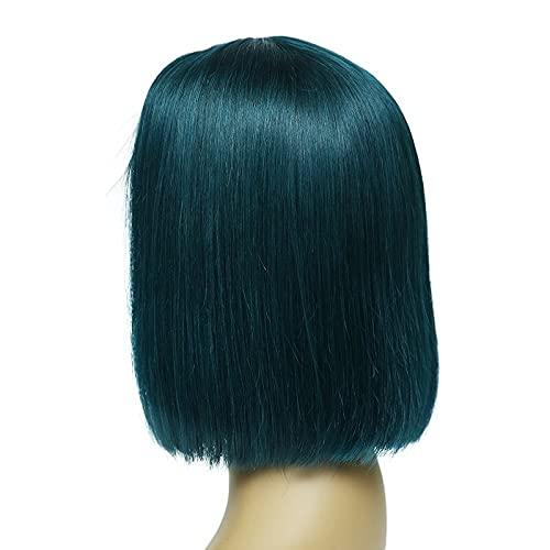 Haoke Dark Blue Pre Plucked Straight Human Hair Wig for Black Women 13X4 Middle Part Short Bob Lace Front Wig Unprocessed Human Hair Dark blue 16"