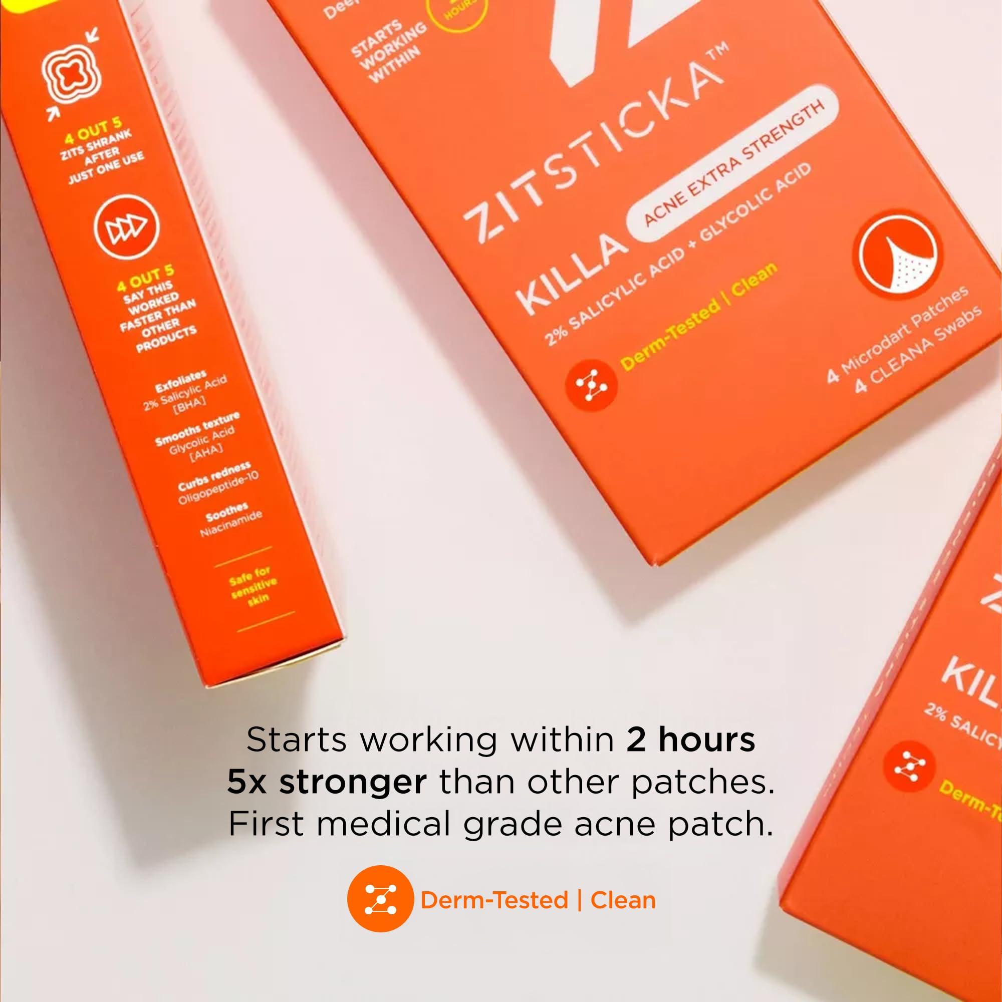 ZitSticka ZitSticka Extra Strength Killa Acne Patches for Face - World\'s Most Potent Pimple Patch with Fast-Acting Microdarts - Starts Working within 2 Hours for Deep, Early-Stage Zits & Blemish - 4 Count