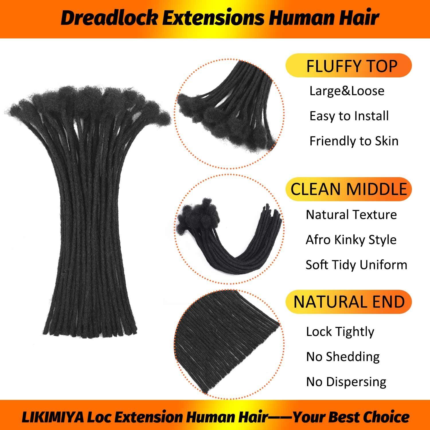 LIKIMIYA Loc Extensions Human Hair Dreadlock Extensions Human Hair Loc Extensions Dreads Extensions for Men Women Kids 0.6 cm 6 Inch 60 Strands Real Human Hair Locs 1B Natural Black Handmade Permanent Locs