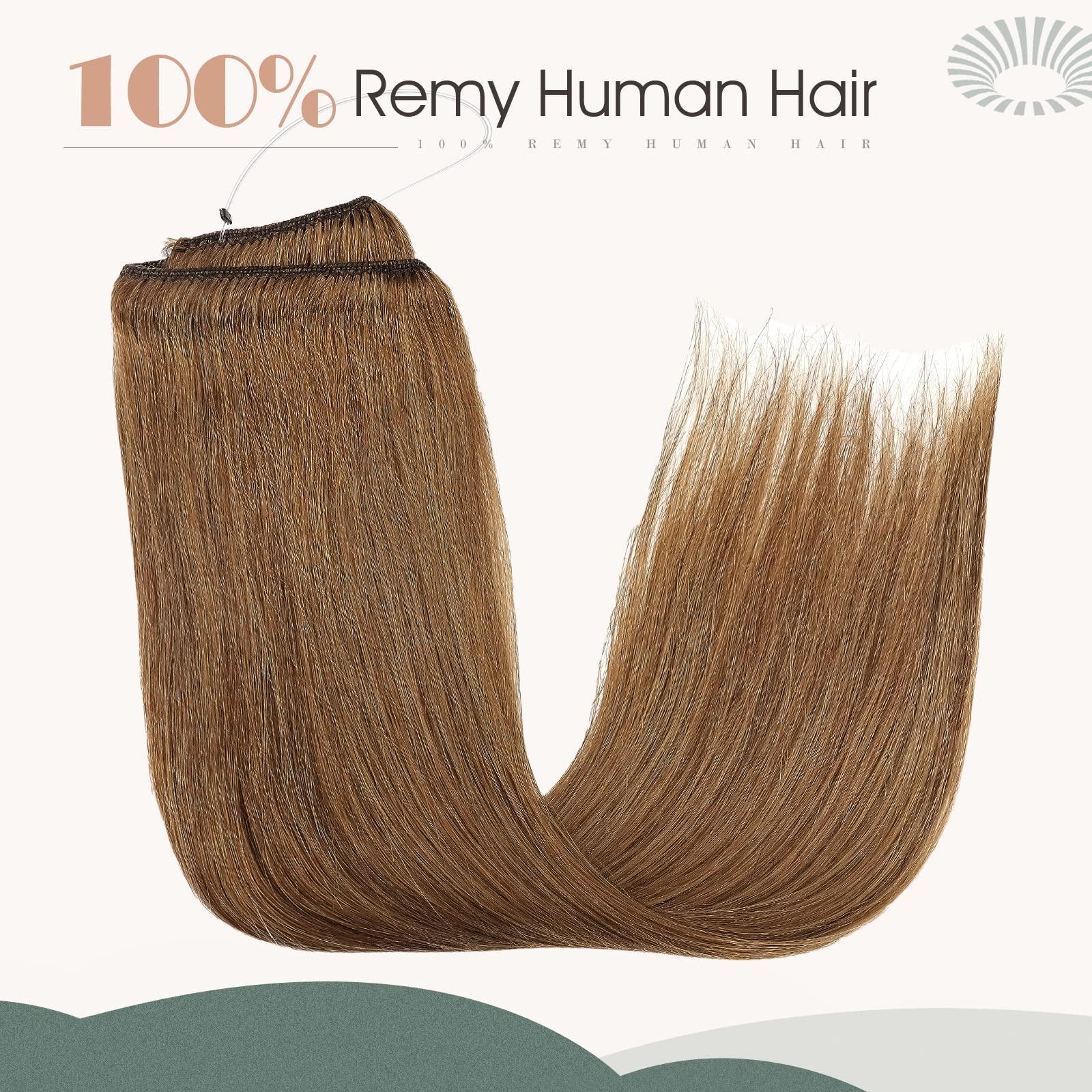 TESS Wire Hair Extensions - 100% Real Human Hair Extensions, Invisible Wire Hair Extensions Real Human Hair for Women, Straight Halo Human Hair Extension, Halo Hair Extension (16 Inch, Light Brown)