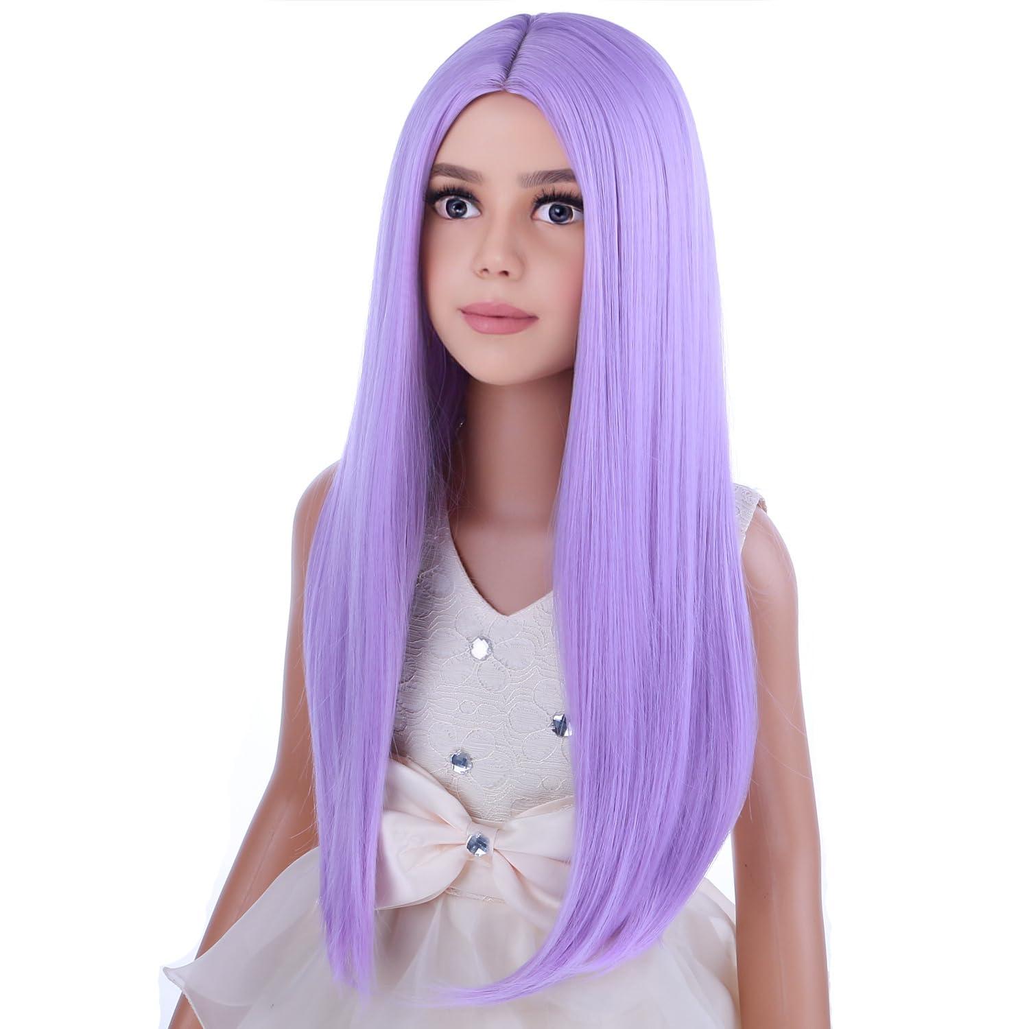 PATTNIUM PATTNIUM Kids Child Purple Wigs Lavender Purple Long Straight Wig for Girls Child Middle Part Colorful Synthetic Hair Wig