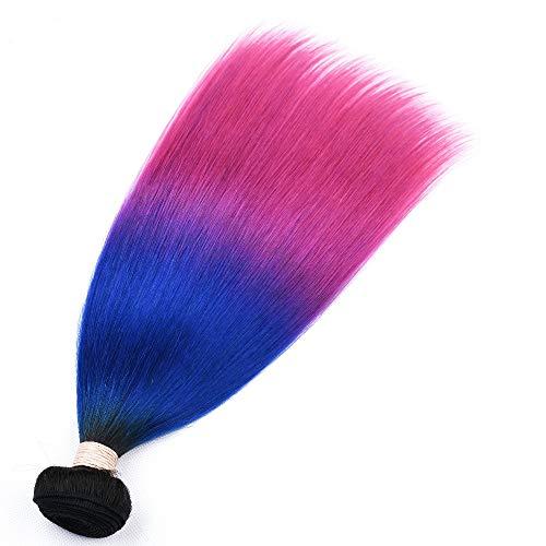 Tony beauty hair Tony Beauty Hair #1B/Blue/Pink Ombre Straight Human Hair 3 Bundles 300Gram Brazilian Human Hair Black Roots Blue to Pink 3 Tone Ombre Virgin Hair Weave Extensions Double Wefts (14 16 16)