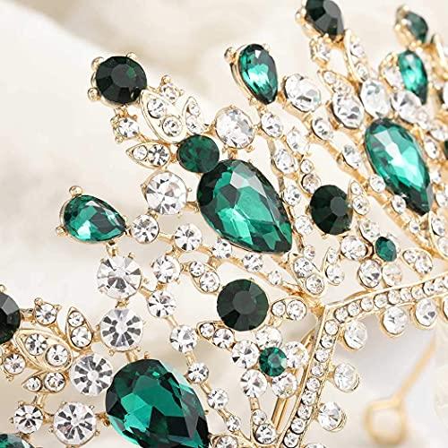 Fairyu Fairyu Baroque Wedding Crown and Tiaras Sparkly Rhinestone Bride Tiaras Crystal Crowns Head Pieces for Women and Girls (Green)