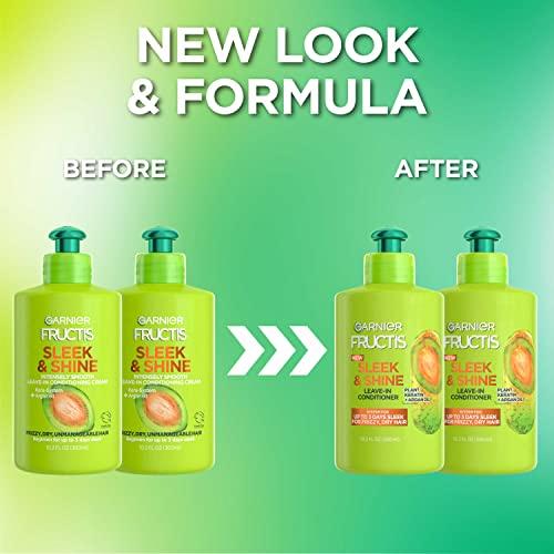 Garnier Garnier Fructis Sleek & Shine Leave-In Conditioning Cream for Frizzy, Dry Hair, Plant Keratin + Argan Oil, 10.2 Fl Oz, 2 Count (Packaging May Vary)