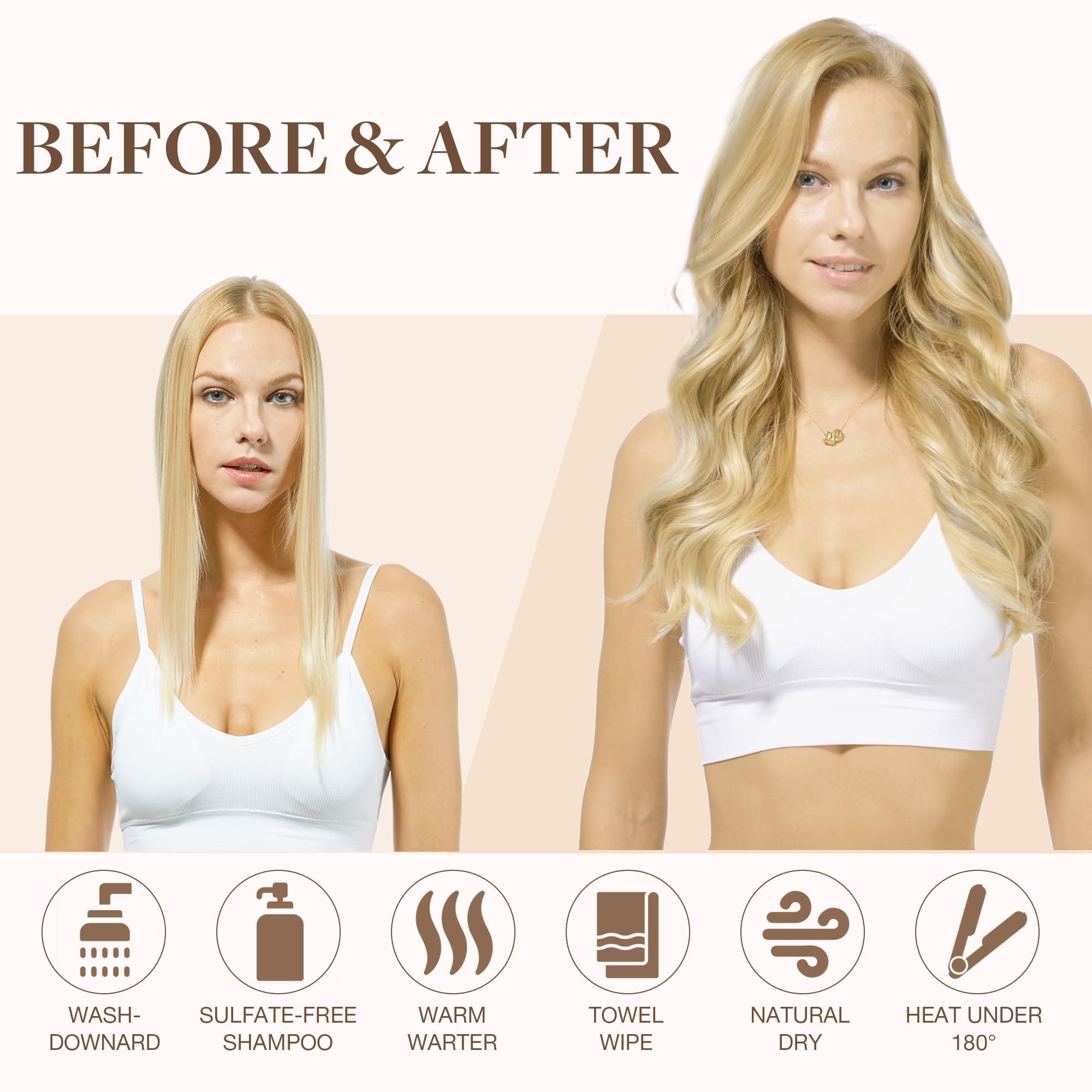 GOO GOO GOO GOO Sew in Hair Extensions Real Human Hair, Weft Hair Extensions Human Hair, 18D/22F Dirty Blonde Highlights 22inch 110g, Weft Bundles Straight Silky Remy Hair