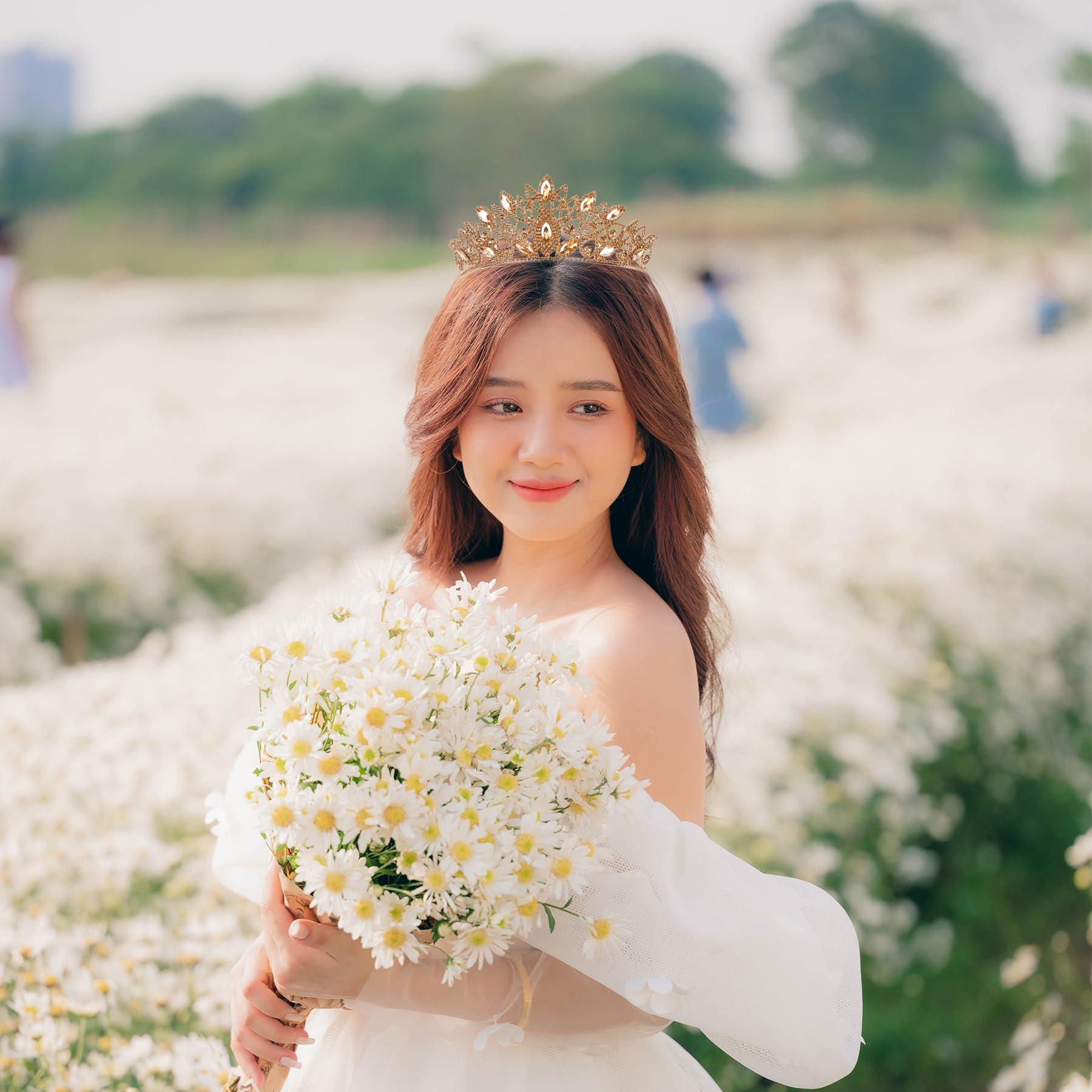 Limelia Wedding & Accessories LIMELIA Women\'s Tiara - Crown for Henna Wedding Party | Glitter Hair Accessories for Bridal Birthday Pageant Prom Halloween Cos-play Costume Christmas Party| Traditional Crystal - Honey