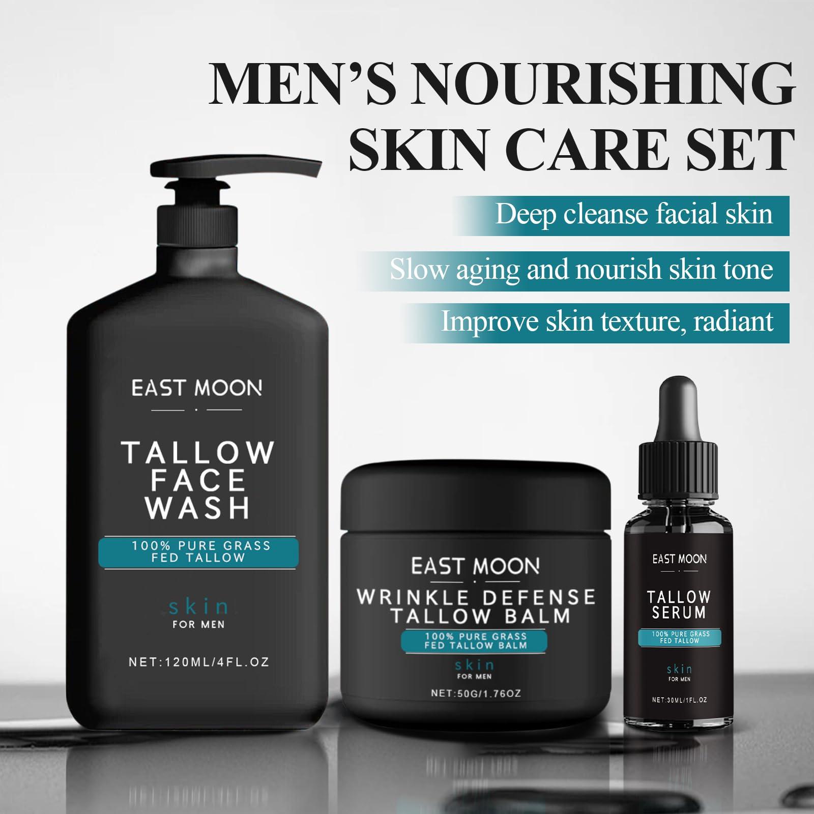 SWDSTIGER Men\'s Facial Skincare Set - Mens Face Care Set(Tallow Cream + Tallow Night Serum + Tallow Face Wash)Reduce Fine Lines, Anti Wrinkles& Anti Aging