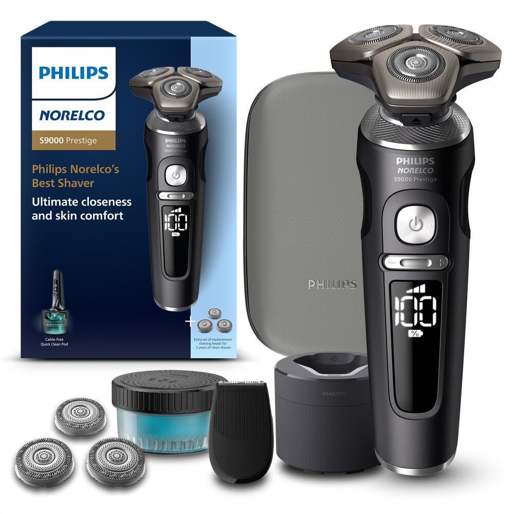 Philips Norelco Philips Norelco Shaver Series 9000 Prestige, Wet and Dry Electric Shaver, Lift & Cut Shaving System, SenseIQ Technology, Precision Trimmer, Cleaning Pod, Premium Pouch, Black Matte, Model SP9840/90