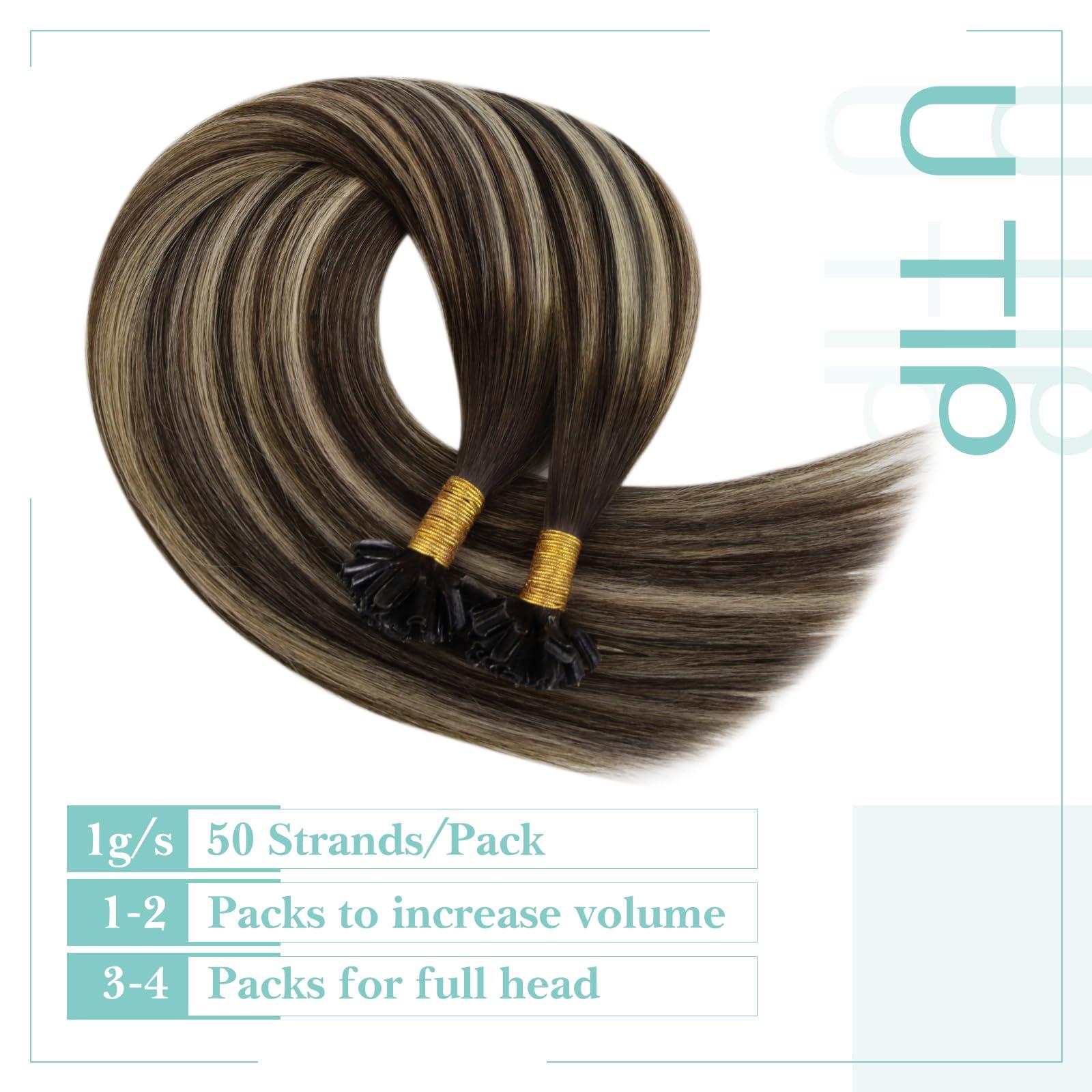 YoungSee YoungSee U Tip Hair Extensions Human Hair Dark Brown Ombre Ash Blonde U Tip Hair Extensions Human Hair Ombre Utips Hair Extensions Ombre Utip Extensions Hot Fusion Hair Extensions 22In 1G/S 50G