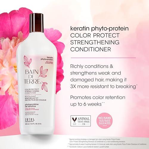 Bain de Terre Bain de Terre Keratin Phyto-Protein Color Protect Strengthening Shampoo, Color-Safe Strengthening for Weak & Damaged Hair, Sulfate-Free, Paraben-Free, 13.5 Fl Oz