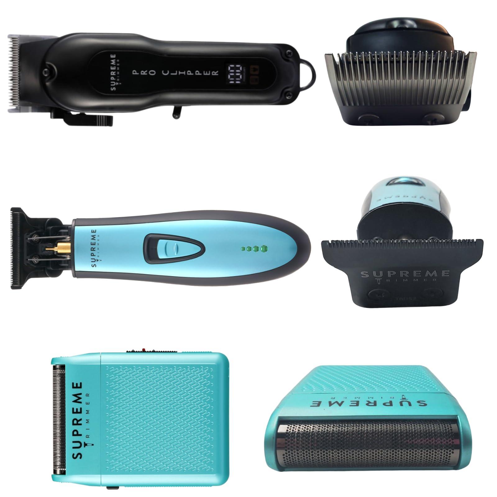 Supreme Trimmer Supreme Trimmer 3-in-1 Barber Bundle | Pro Clipper, DLC T-Shaper Trimmer & Solo Foil Shaver | Professional Beard Trimmer Mens Hair Clipper Kit | Light Blue