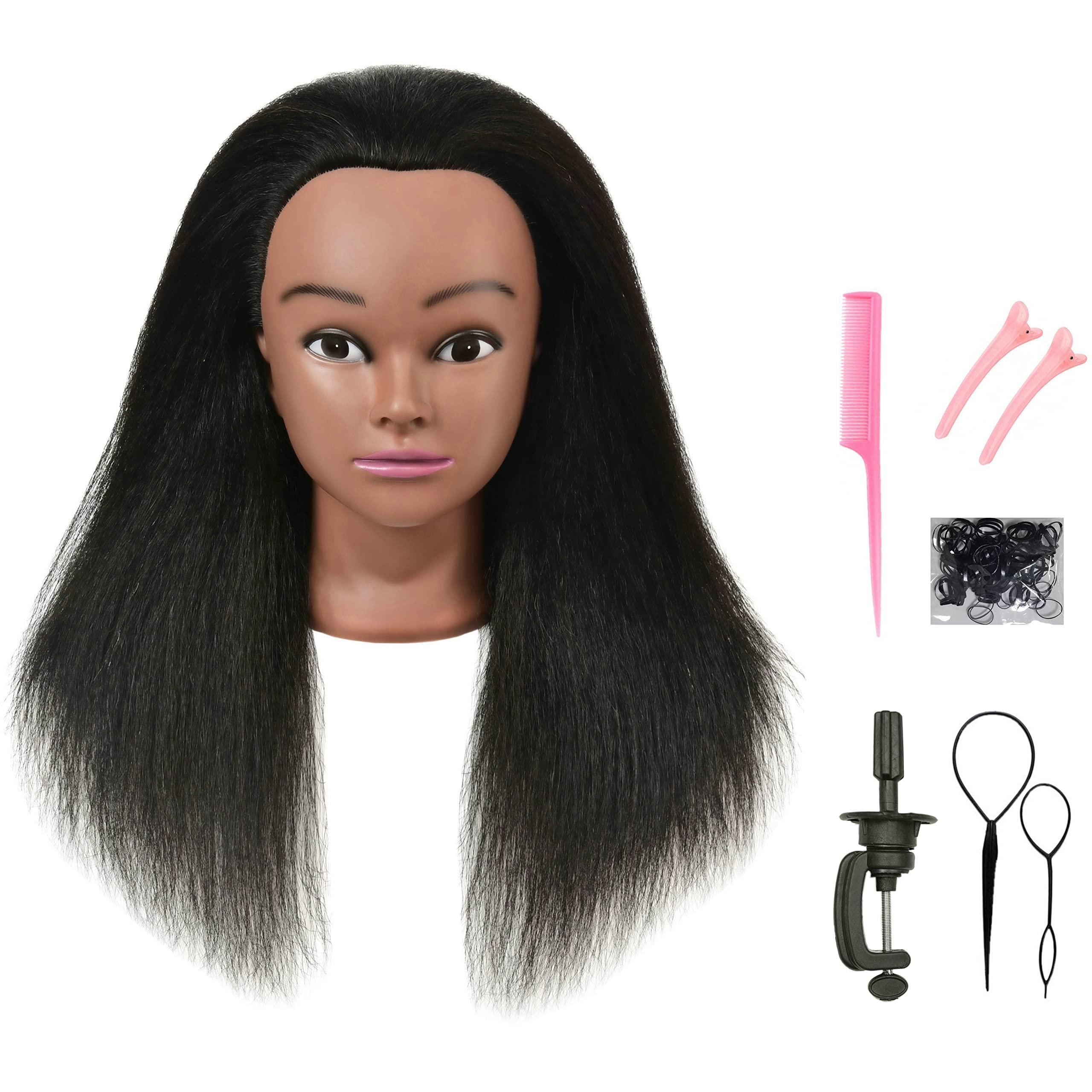 RYHAIR RYHAIR 100% Human Hair Mannequin Head with Stand for Hairdresser Practice Braiding Styling Manikin Cosmetology Makeup Manican Doll Training Display