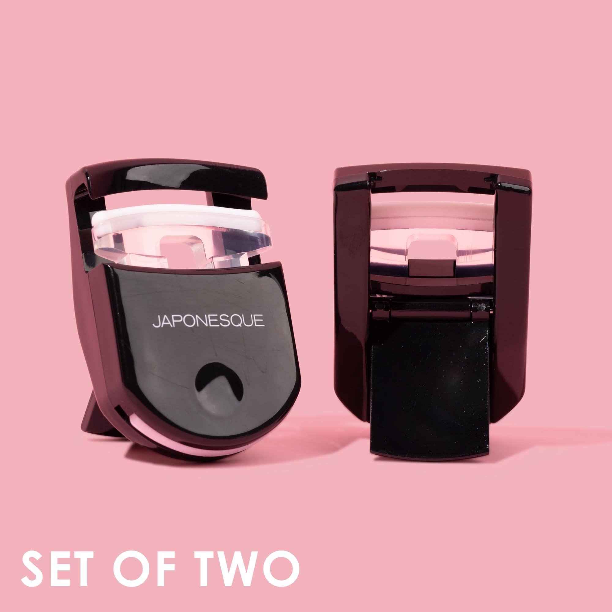 JAPONESQUE JAPONESQUE Travel Eyelash Curler, Black, Pack of 2 - Plastic Eyelash Curlers for Travel Makeup - Comes with Bonus Replacement Lash Pad - 2 Pack