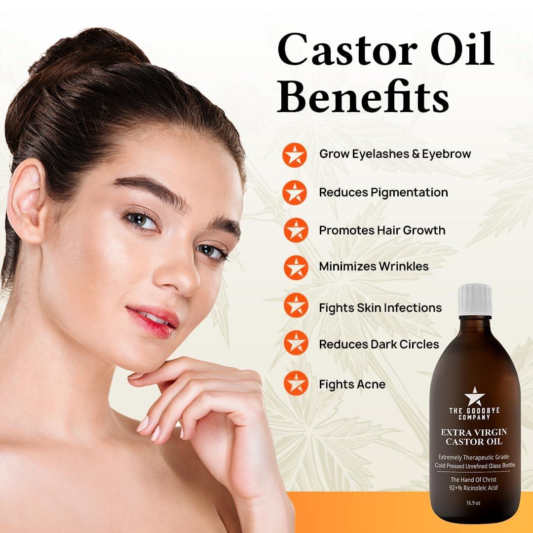 The Goodbye Company The Goodbye Company Organic Castor Oil  100% Pure Extra Virgin, Cold-Pressed & Unrefined  Hexane-Free  Nourishing Oil for Healthy Skin, Hair Growth & Eyelashes (250mL)
