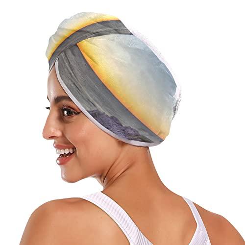 Poeticcity Portland, Maine, USA at Portland Head Light in the Morning 2 Packs Hair Towel Wrap, Absorbent Turban Bath Hair Towel Hat, Quick Drying Hair Towel with Button for Curly, Long, Thick Hair