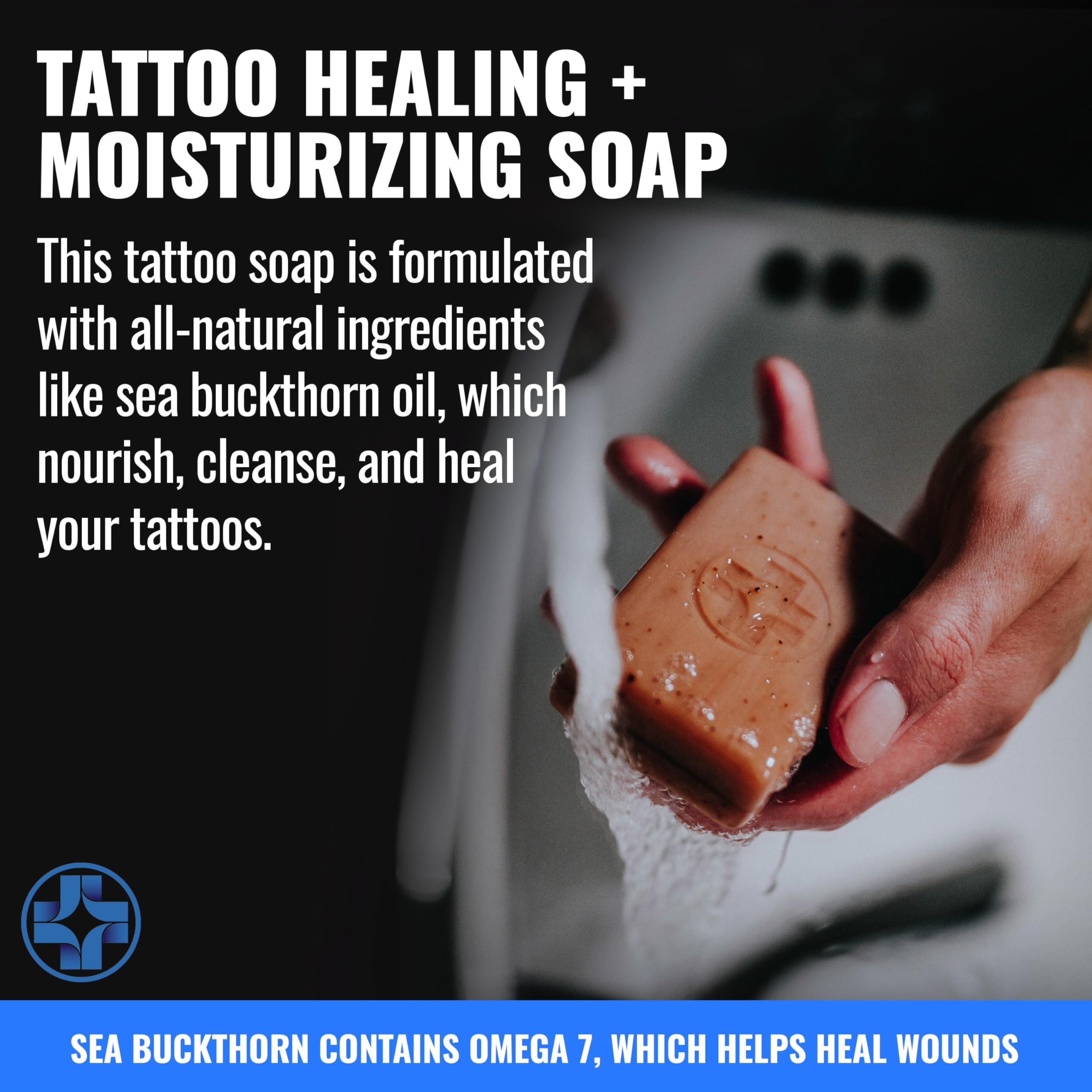 Saniderm Saniderm Face & Body Bar, Cleansing Soap with Citrus Scent (1 Bar) Hydrates and Heals Tattoos With Nourishing Sea Buckthorn Oil + Omega 7