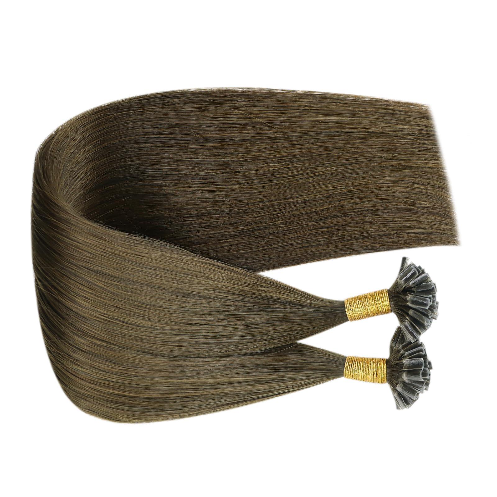 Fshine Fshine Keratin Tip Hair Extensions Human Hair Brown Fusion Hair Extensions 50g U Tip Hair Extensions Human Hair Pre Bonded Kertatin Hair Extensions Dark Brown 22 Inch Keratin Bondings Remy Hair