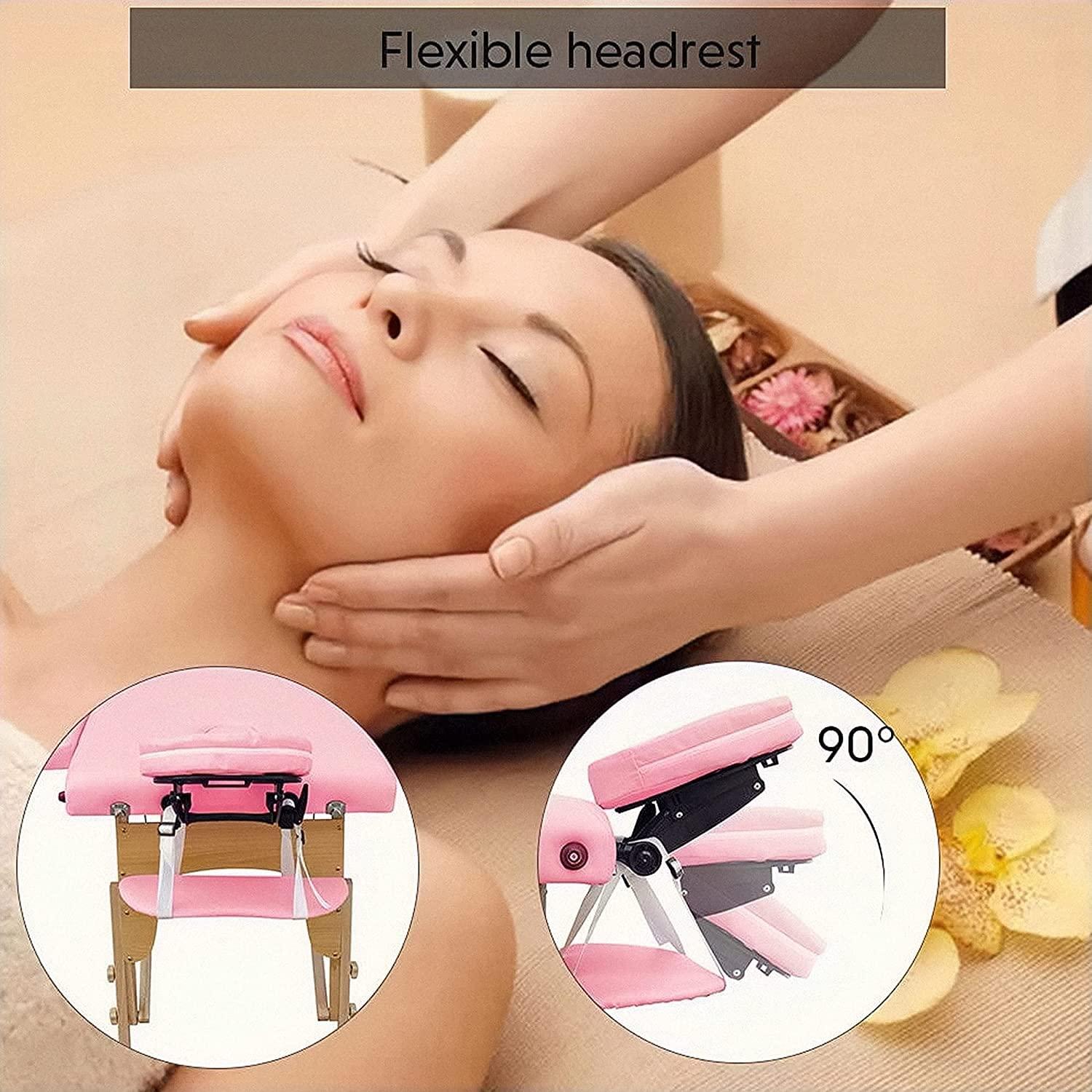 NinthAvenue Basics NinthAvenue Basics Portable Massage Table, Massage Spa Bed, Massage Therapy Table with Beech Stands, 84 inch Adjustable 2 Fold Salon Bed with PVC Leather, Face Cradle Bed, Pink (2-Fold)