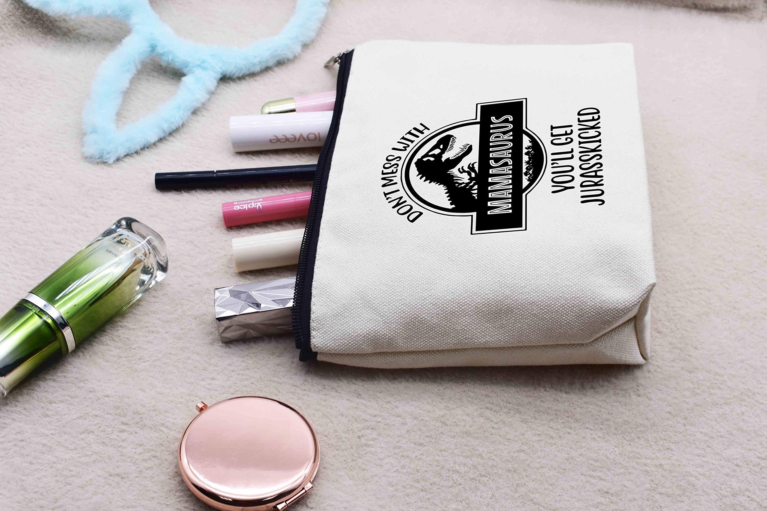 LIBIHUA Don't Mess with Mamasaurus You'll Get Jurasskicked - Funny Dinosaur Birthday Christmas Novelty Present Ideas for Mom - Presents For Mom From Husband Son Daughter Makeup Bag Cosmetic Bag Travel Pouch