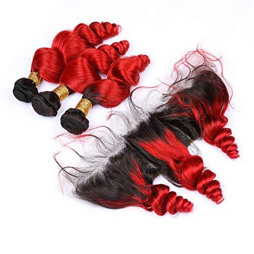 General Malaysian Ombre Loose Wave Bundles with Closure Frontal Loose Wavy Mixed Length 13 with 4 Inches Virgin Ombre Hair Bundles with Closure #1B/#Red