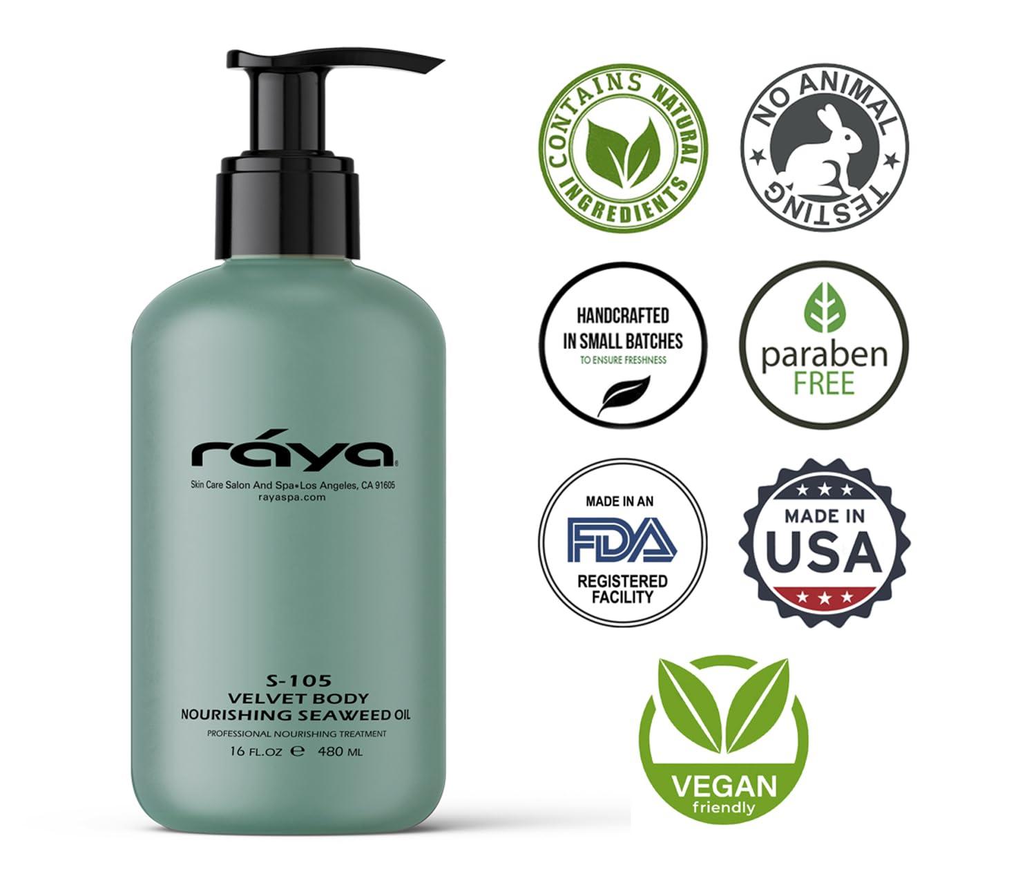 Raya RAYA Velvet Body Nourishing Seaweed Oil 16 oz (S-105) | Hydrating and Nourishing Body Treatment | Made with Natural French Seaweed Oil, Vitamins, and Minerals
