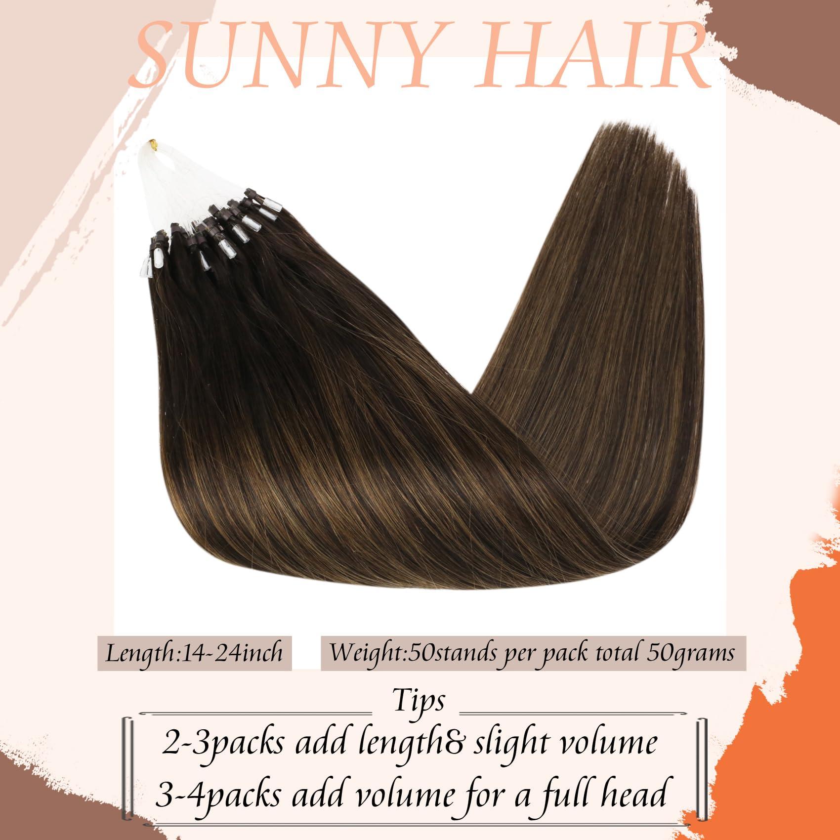 Sunny Hair Sunny Micro Hair Extensions Human Hair Ombre Brown Cold Fusion Micro Loop Hair Extensions Human Hair Dark Brown Balayage Medium Brown Pre Bonded Micro Ring Hair Extensions Straight Hair 50G 20Inch