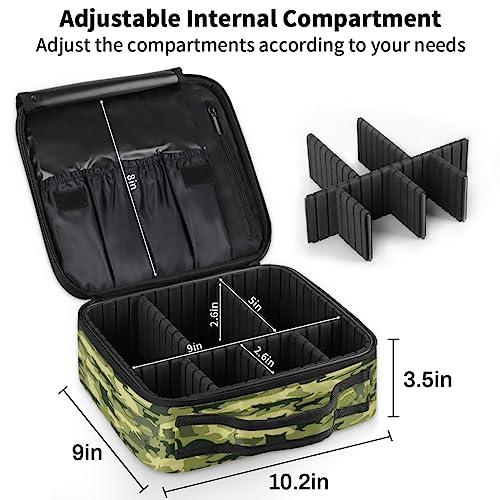 QsirBC QsirBC Makeup Train Case with Adjustable Dividers, Portable Make Up Bag for Women, Toiletry Bag for Men with Waterproof Brush Cover, Cat Camouflage Travel Makeup Organizer Makeup Box