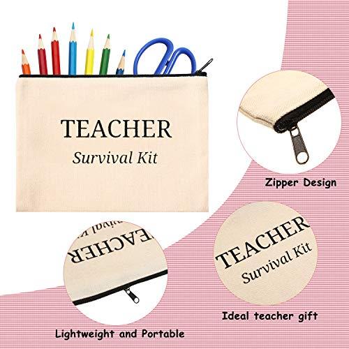 Frienda 12 Pieces Teacher Cosmetic Bag Canvas Makeup Bags Teacher Pencil Pouch Teacher Travel Toiletry Case with Zipper for Teacher Appreciation Gift (L)