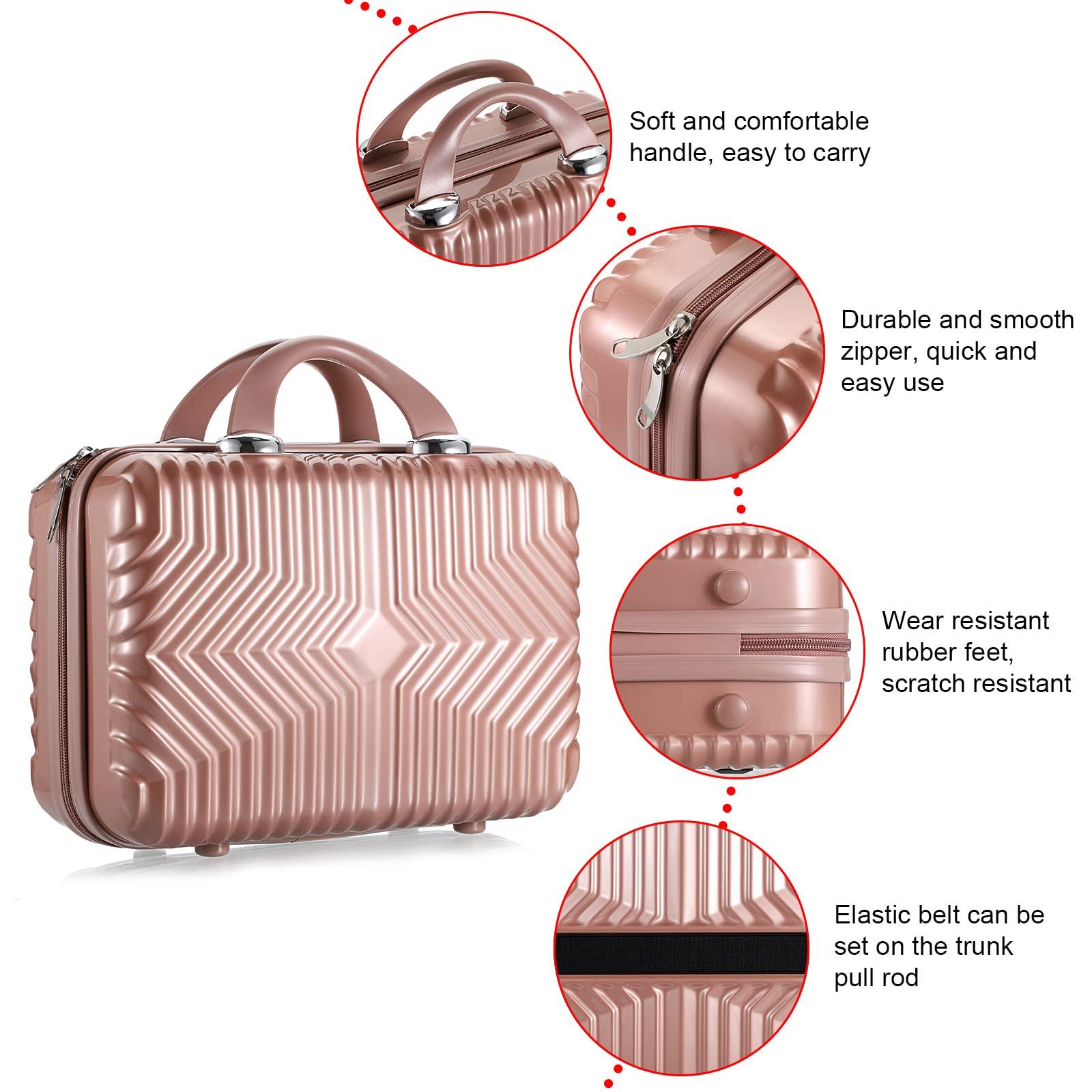 Tolida Tolida Makeup Travel Case - Hard Cosmetic Bag Organizer, Mini ABS Carrying Suitcase - Rose Gold