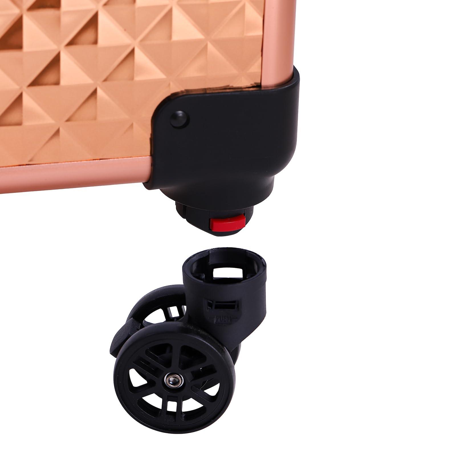 Algasan 4-in-1 Rose Gold Makeup Train Case, Draw-bar Style Interchangeable Aluminum Rolling Makeup Case- (13.78 x 9.84 x 29.53)" (L x W x H)