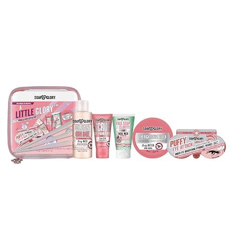 Soap & Glory Soap & Glory A Little Glory Gift Set - Puffy Eye Attack, Clean on Me, Scrub of Your Life, Face Soap & Clarity and The Righteous Body Butter - Holiday Gift Sets in Travel Size (5 Count)