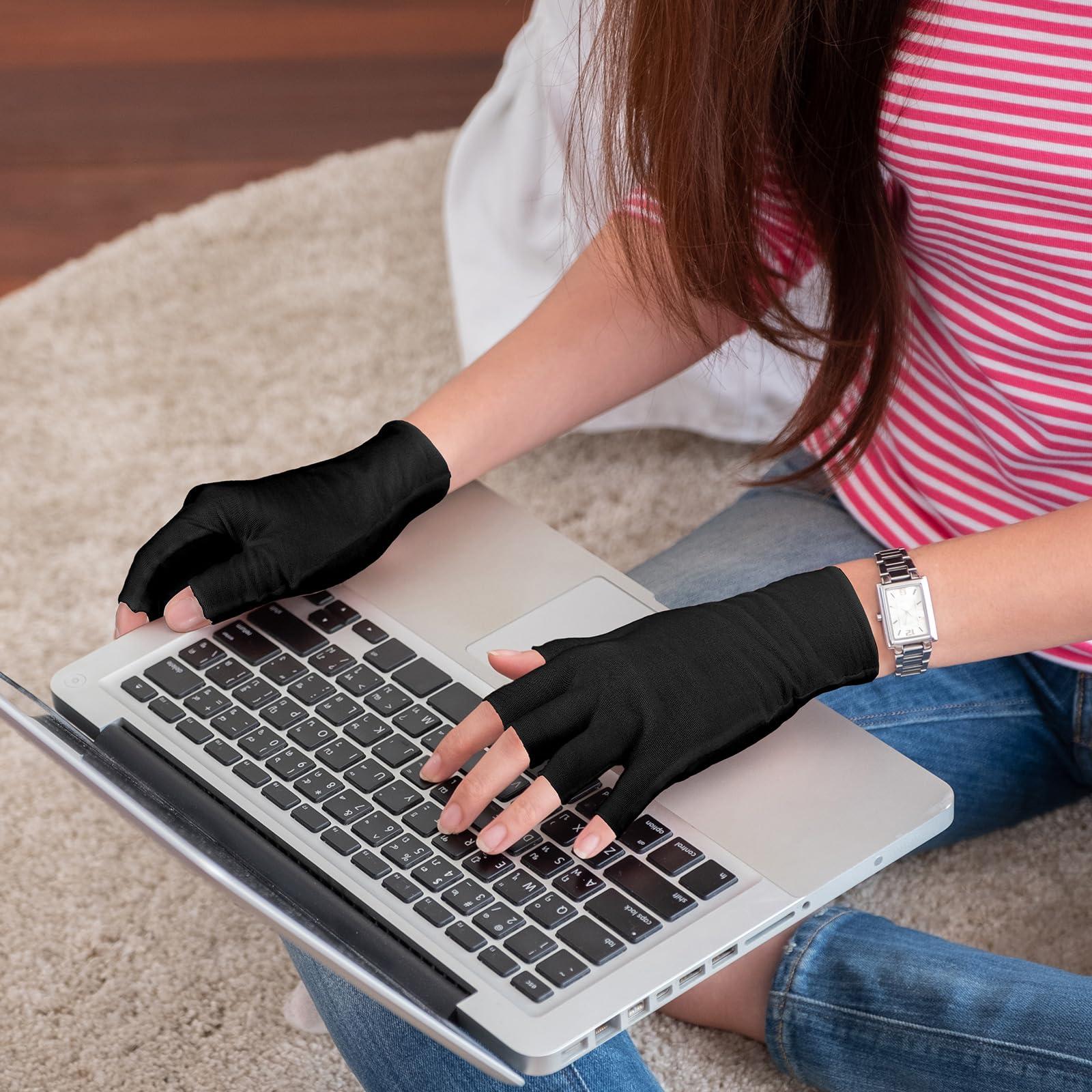 Geyoga Geyoga 6 Pairs Fingerless Moisturizing Gloves Eczema Cotton Gloves for Adults Half Finger Touchscreen Lotion Overnight Dry Hands for Women Sleeping(Black)