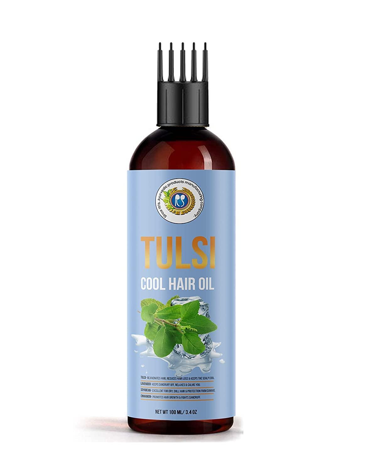 Gamium Gamium Tulsi Ayurvedic Cool Hair Oil to reduce Stress, Hair fall, Promote Hair growth, reduce Dandruff and prevent graying of Hair (large, 200 ml)