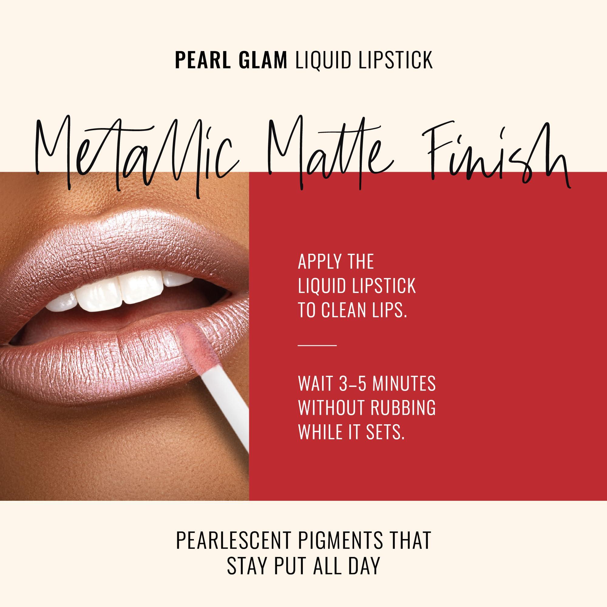 Runway Rogue Runway Rogue Pearl Glam Long Wear Shimmer Liquid Lipstick, Metallic Nude/Pale-Pink Lipstick with Silver and Gold Shimmer, Soft Box