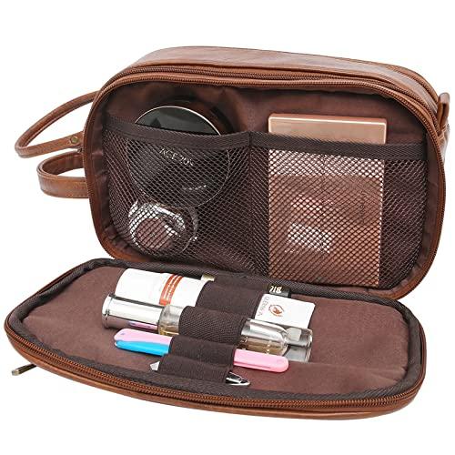 rismart rismart Men's Travel Toiletry Bag Pu Leather Water Resistant Organizer Travel Kit Brown